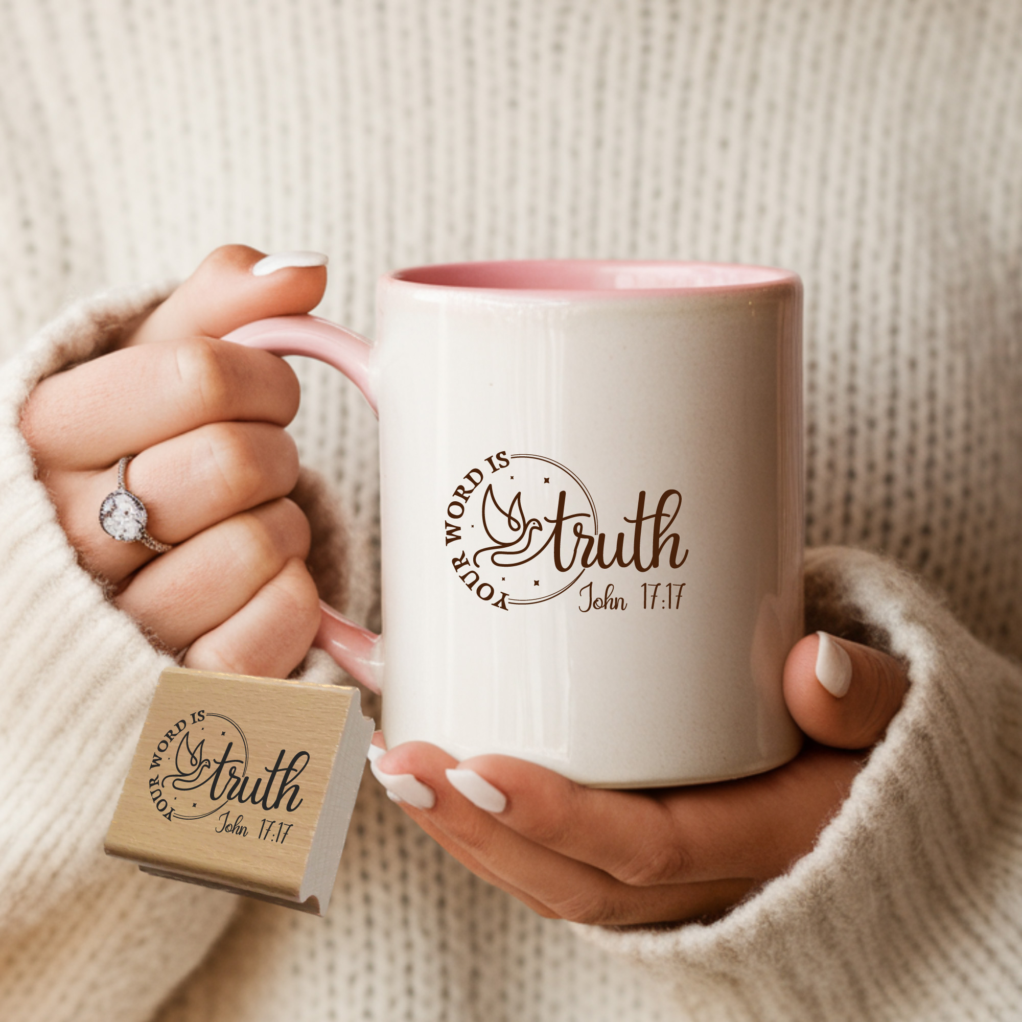 Stempel Bibelvers John 17:17 • Christlich Taube für Holzstempel & DIY