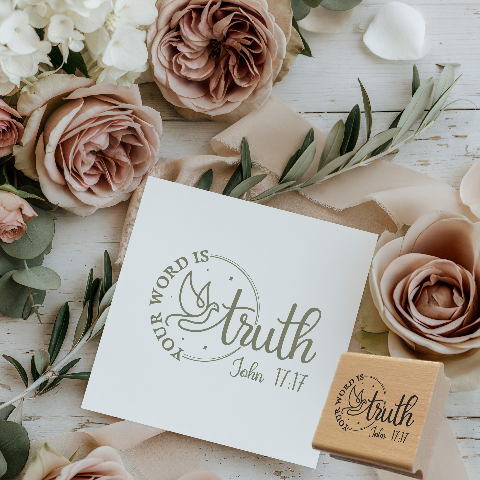 Stempel Bibelvers John 17:17 • Christlich Taube für Holzstempel & DIY