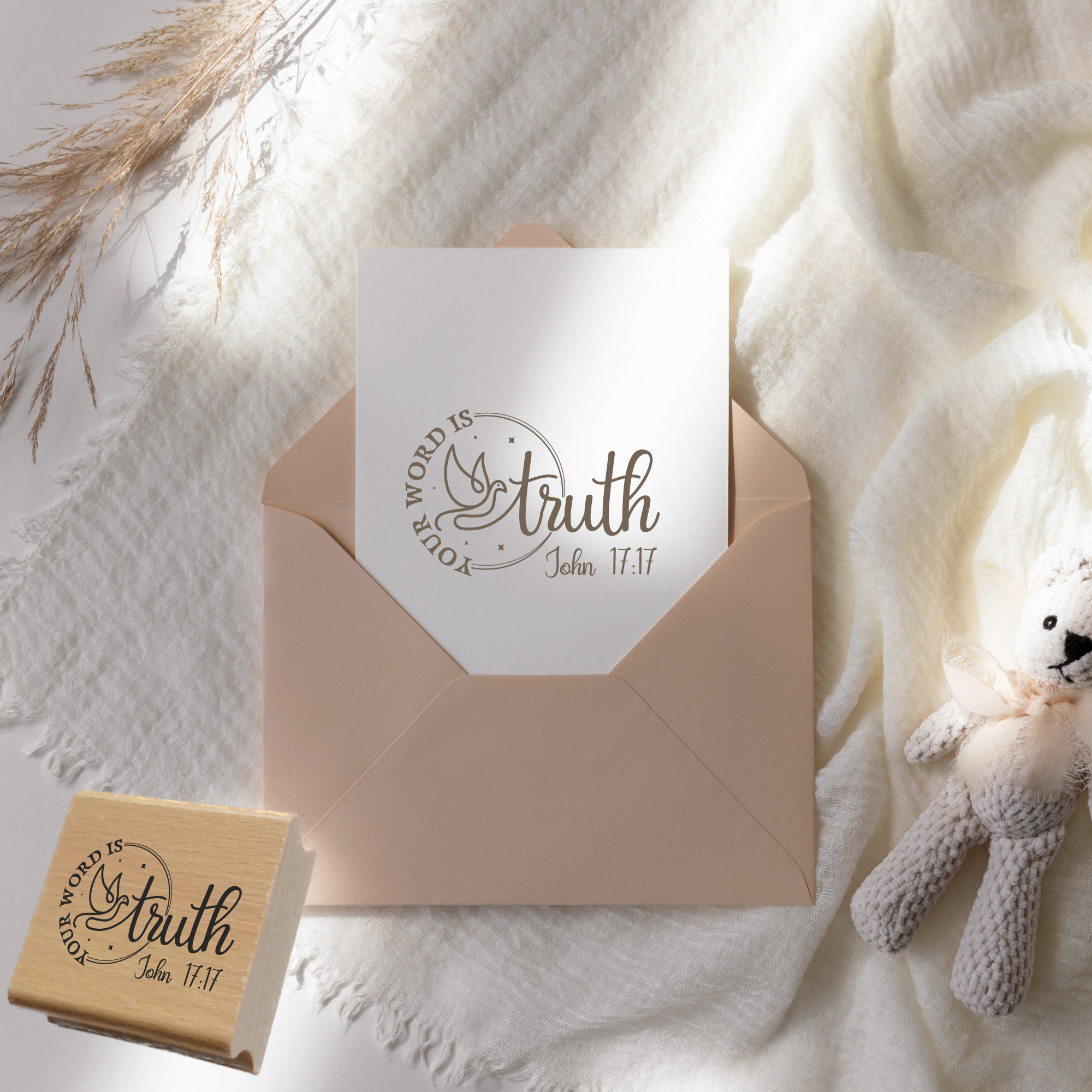 Stempel Bibelvers John 17:17 • Christlich Taube für Holzstempel & DIY