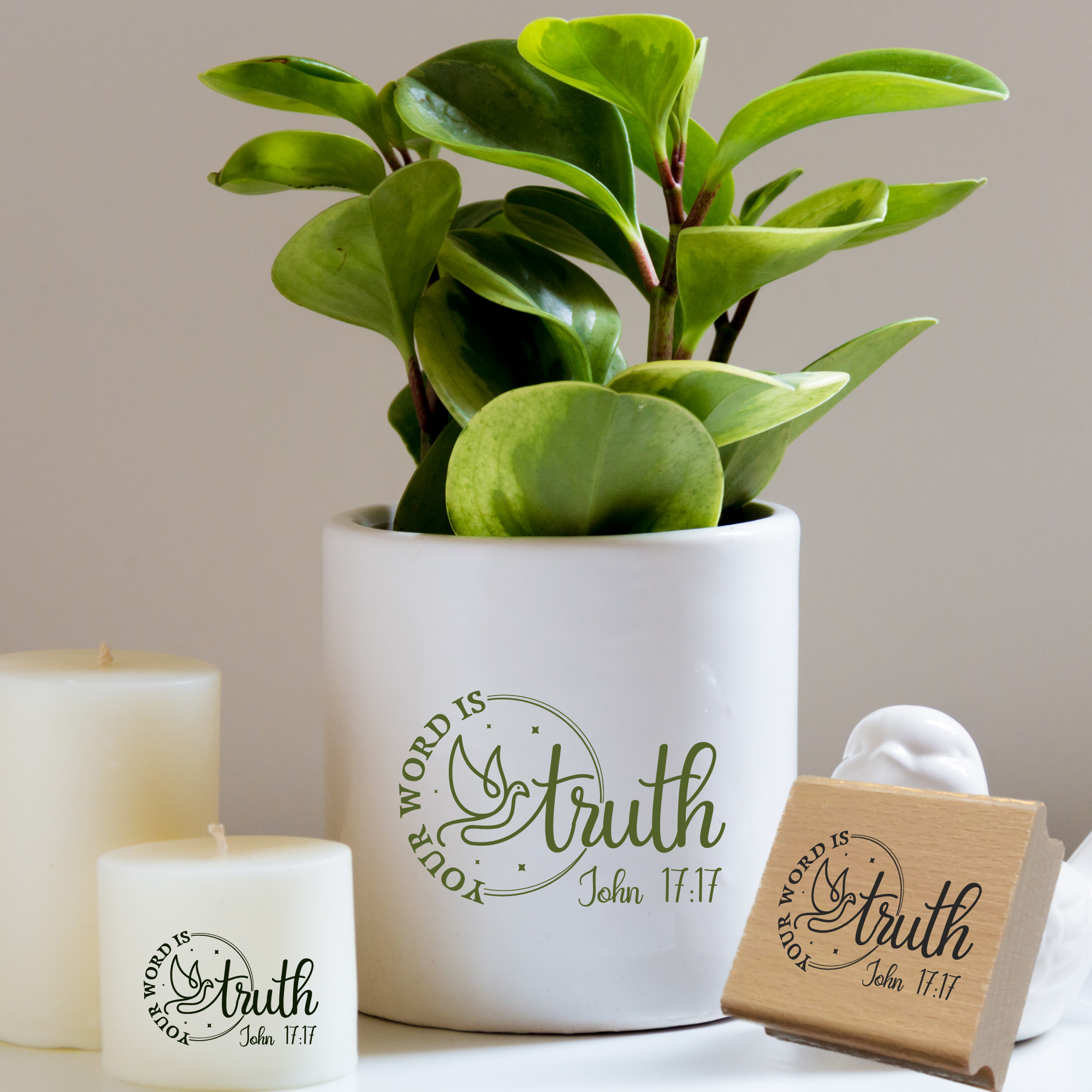 Stempel Bibelvers John 17:17 • Christlich Taube für Holzstempel & DIY
