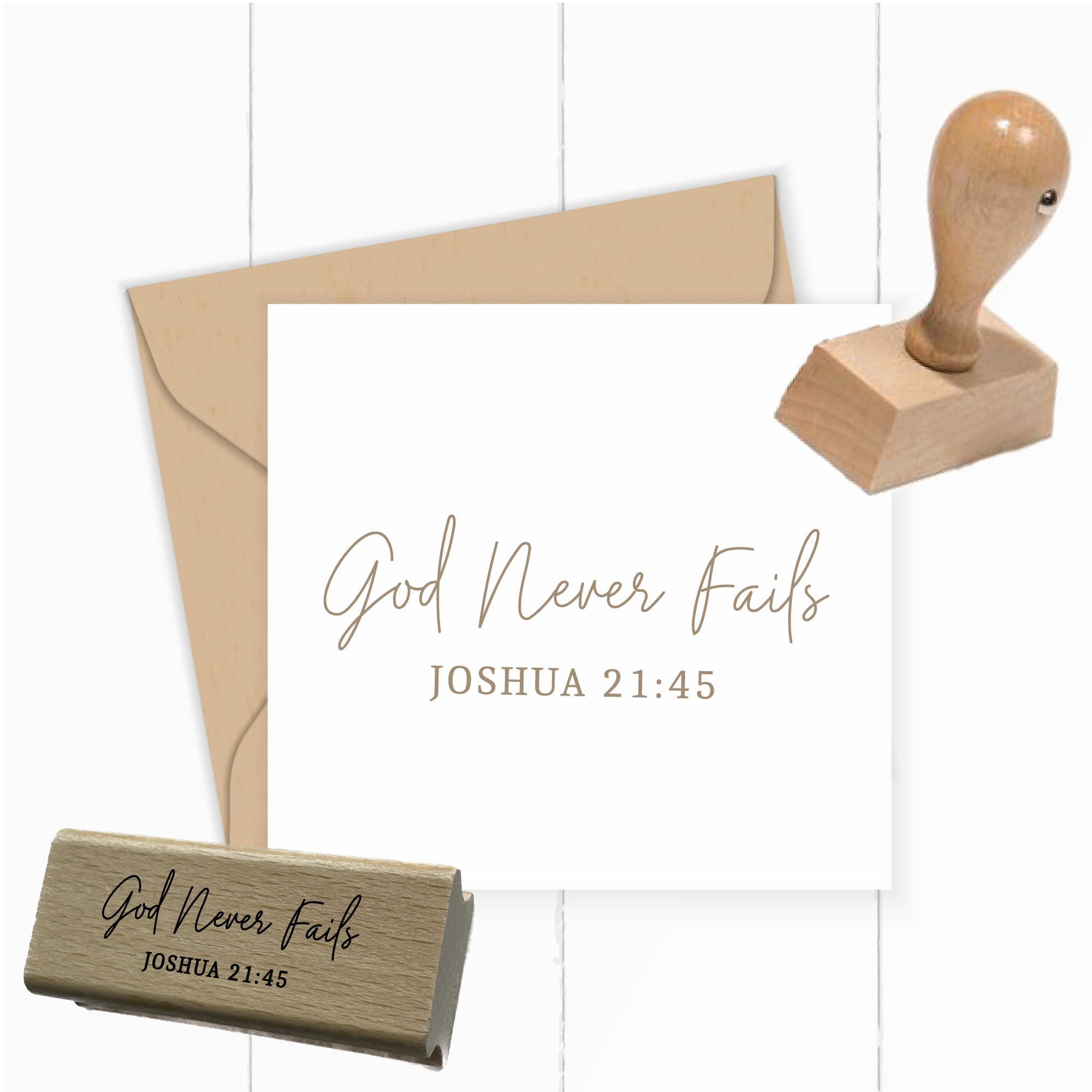 Stempel Bibelvers Joshua 21:45 • God Never Fails Holzstempel & DIY - ST0692