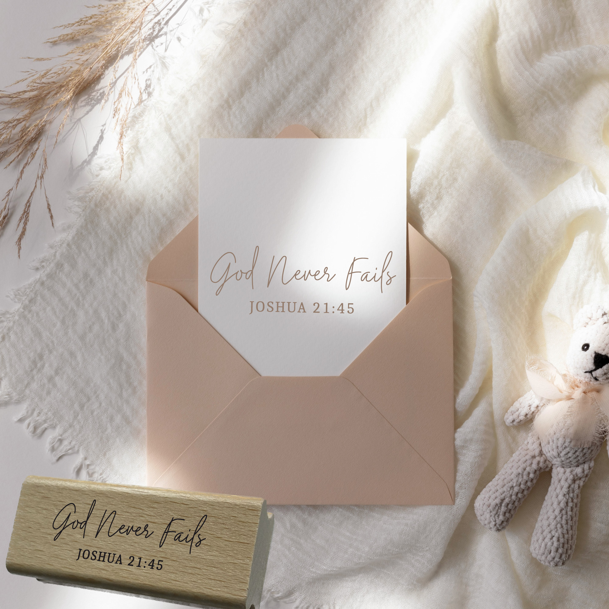 Stempel Bibelvers Joshua 21:45 • God Never Fails Holzstempel & DIY