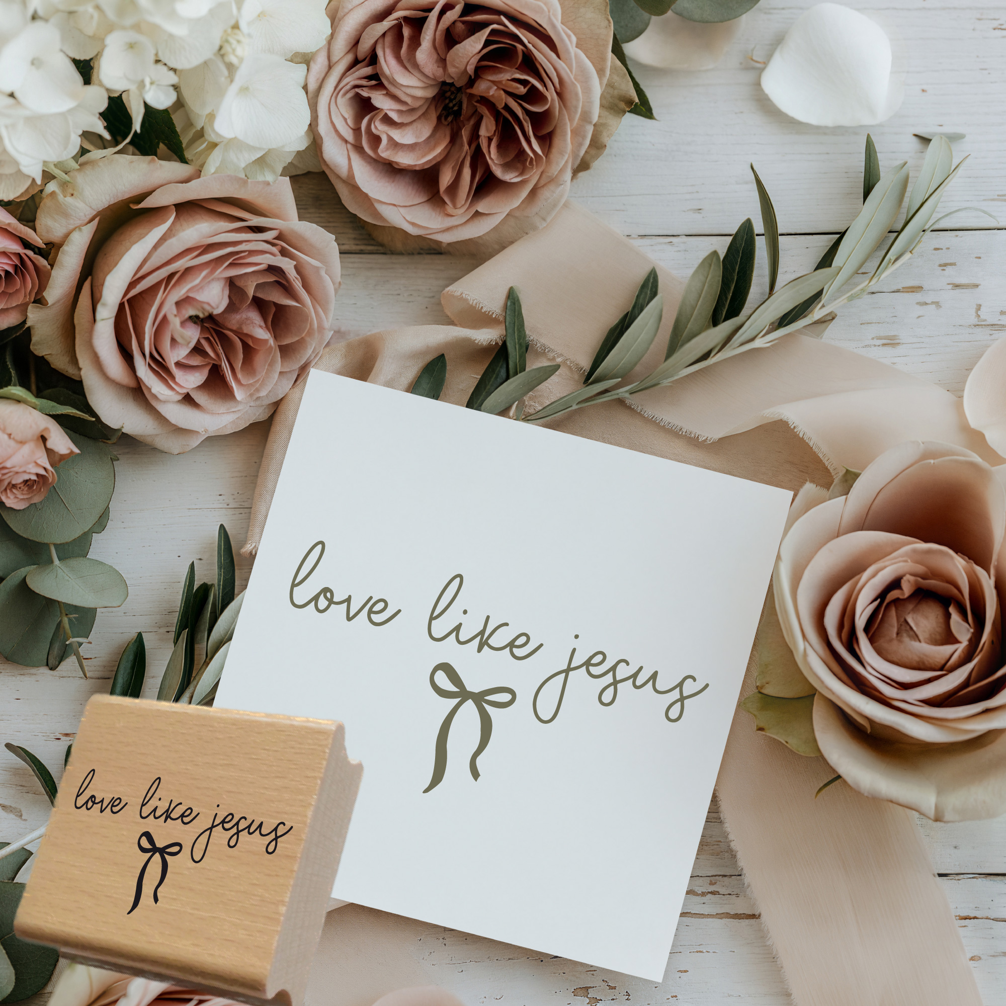 Stempel Love Like Jesus • Christlicher Motivstempel mit Schleife