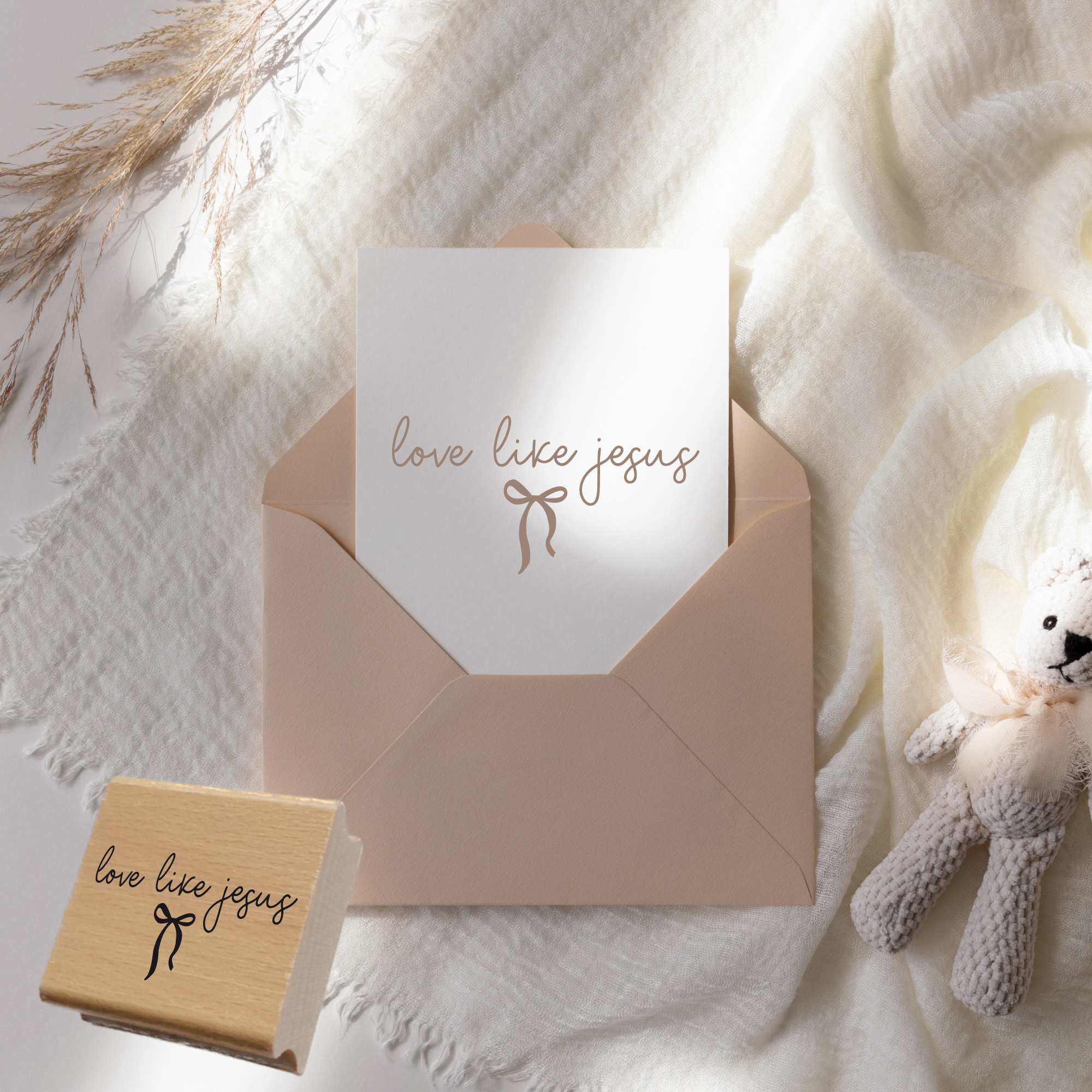Stempel Love Like Jesus • Christlicher Motivstempel mit Schleife