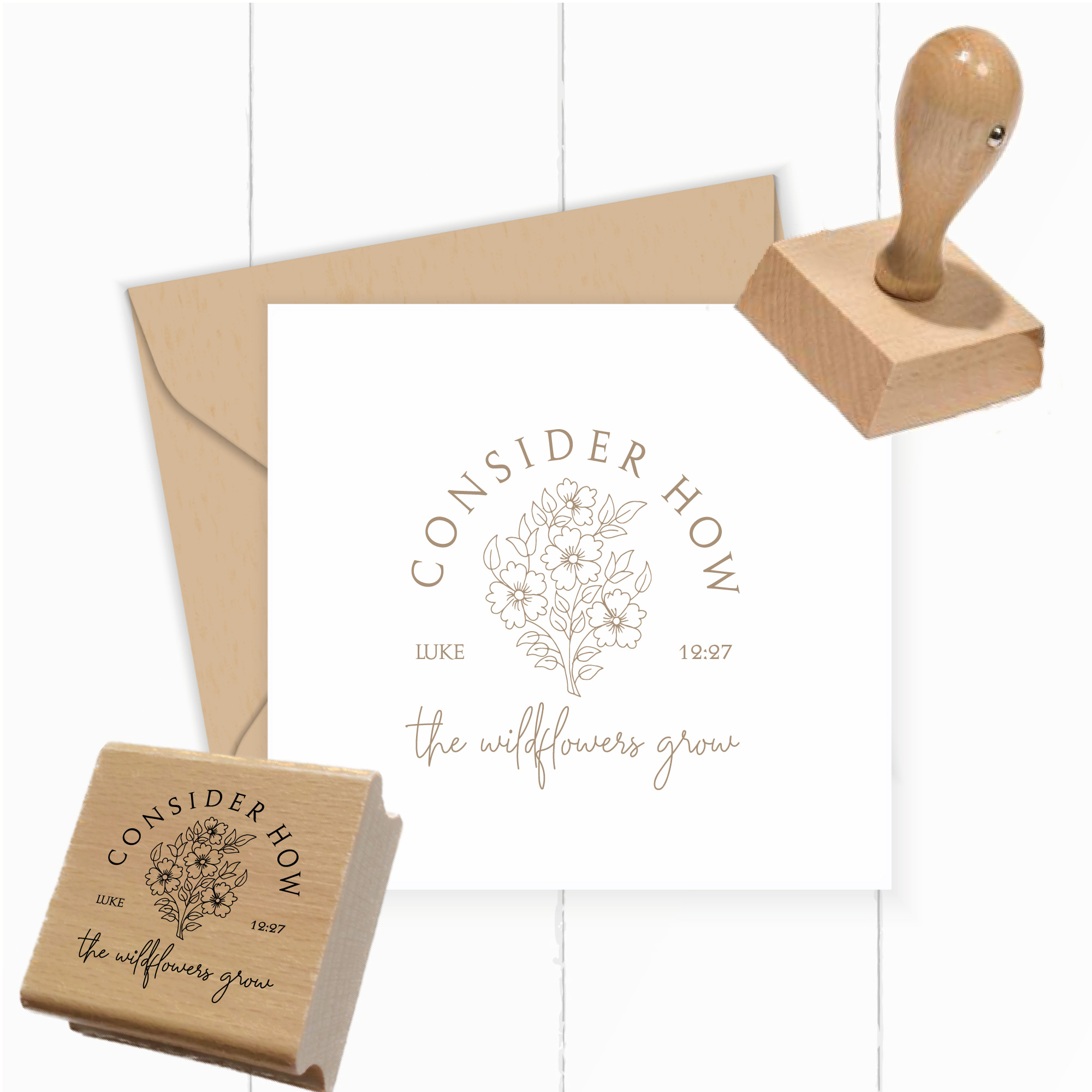 Stempel Wildblumen Lukas 12:27 • Christlicher Botanical Holzstempel - ST0695