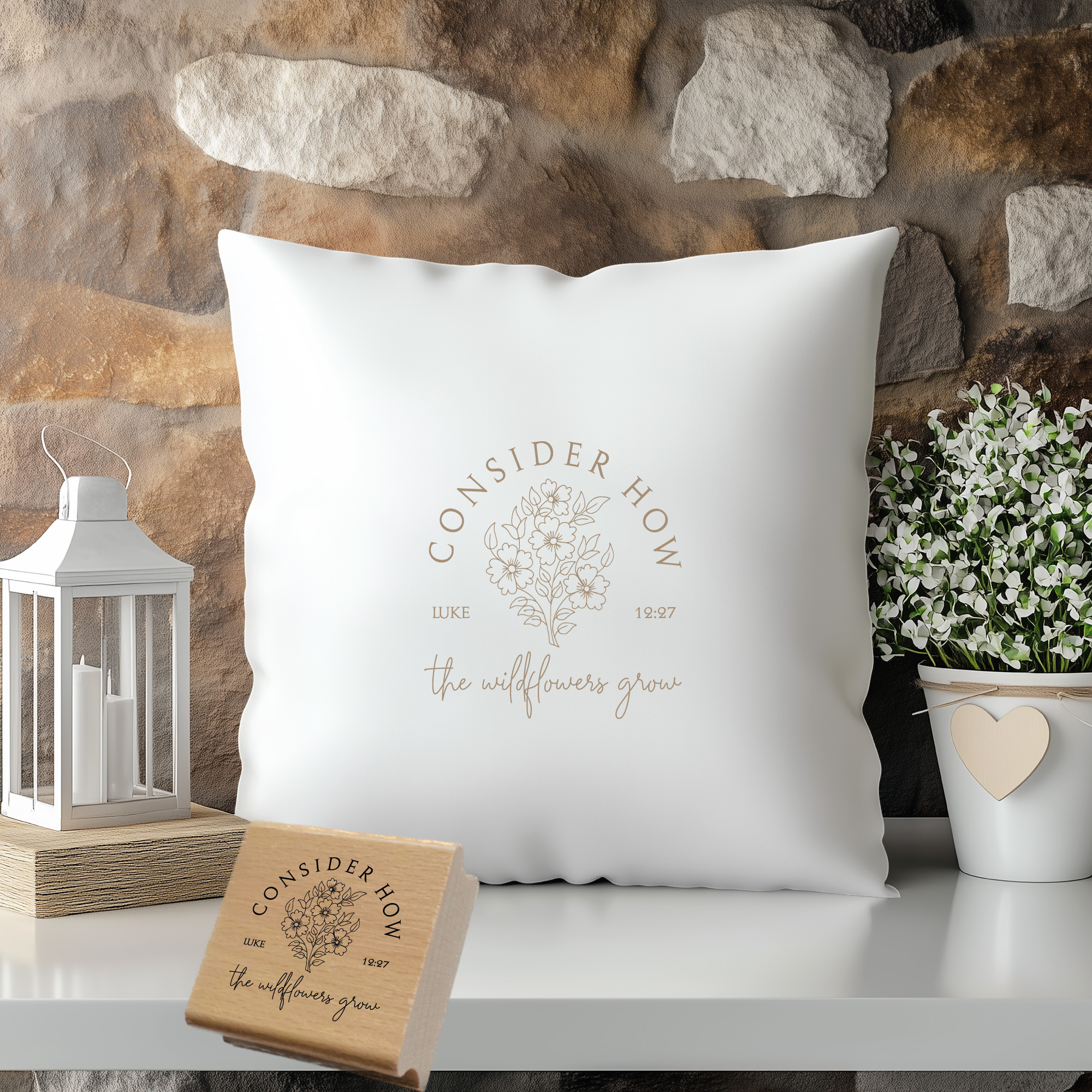 Stempel Wildblumen Lukas 12:27 • Christlicher Botanical Holzstempel