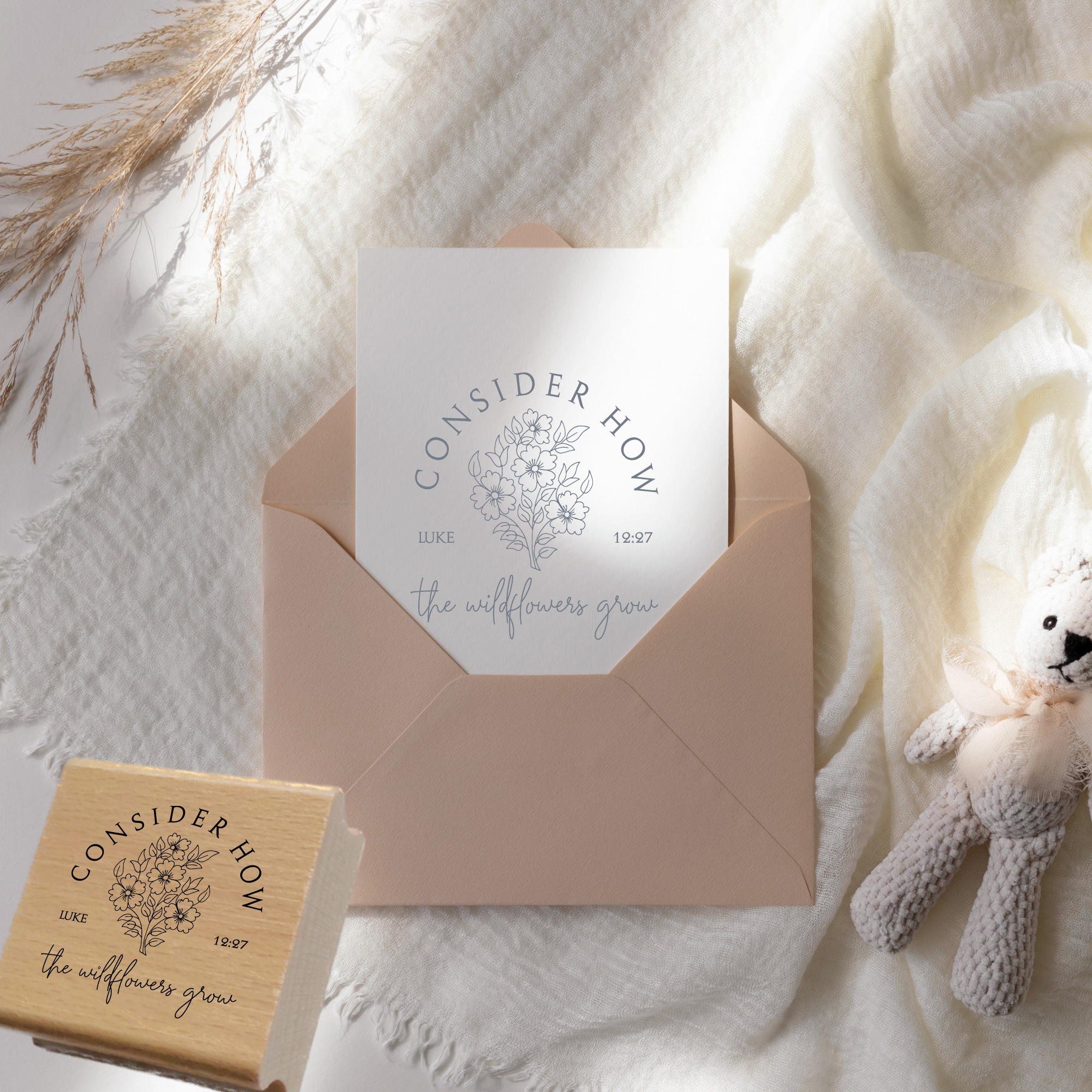 Stempel Wildblumen Lukas 12:27 • Christlicher Botanical Holzstempel