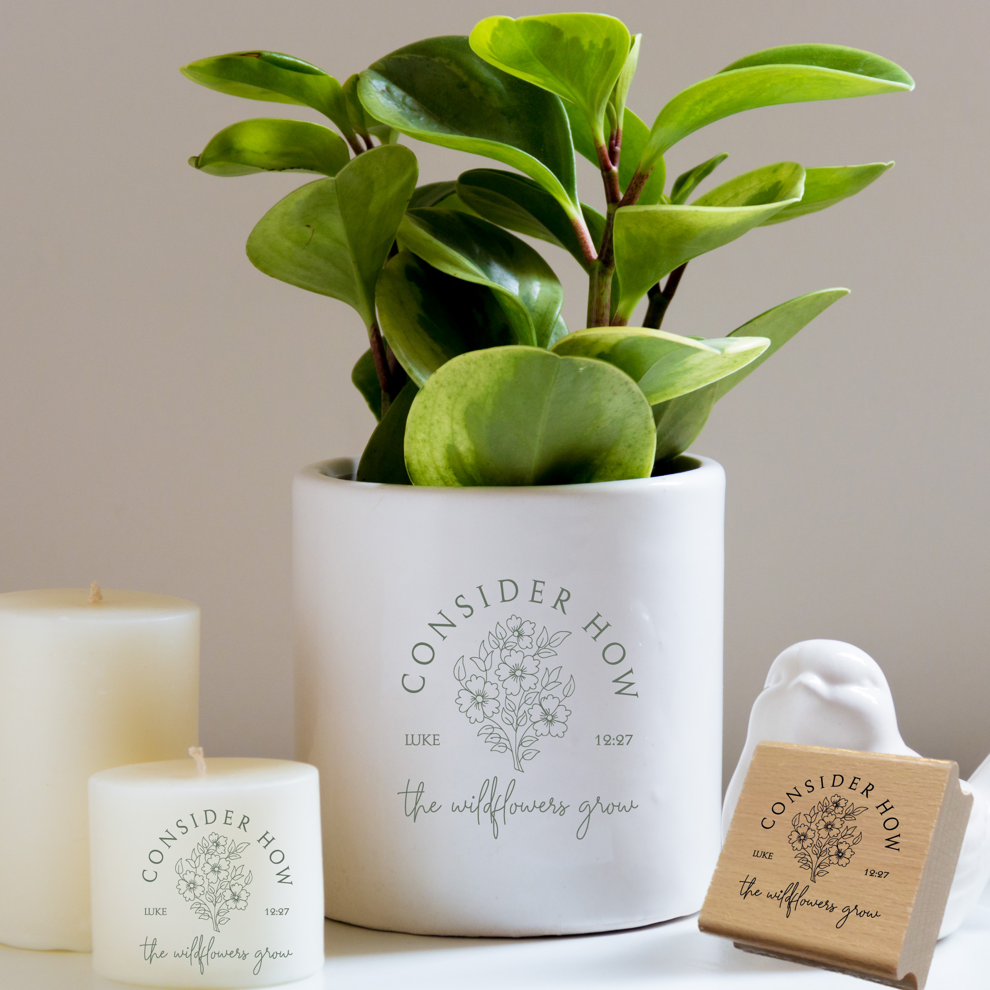 Stempel Wildblumen Lukas 12:27 • Christlicher Botanical Holzstempel