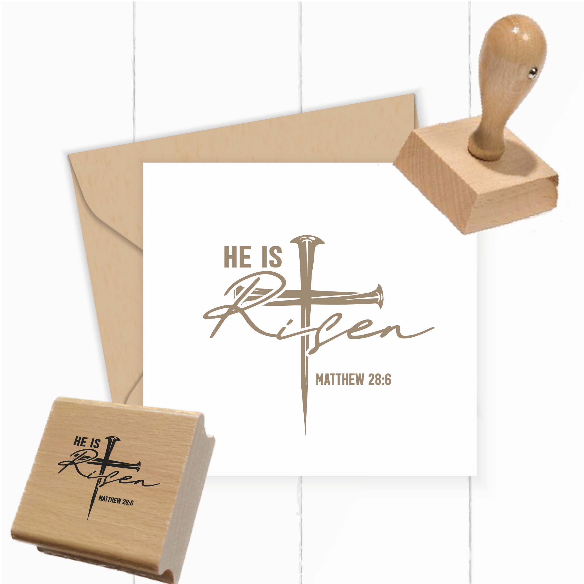 Stempel Kreuz He is risen • Matthäus 28:6 Christlicher Osterstempel