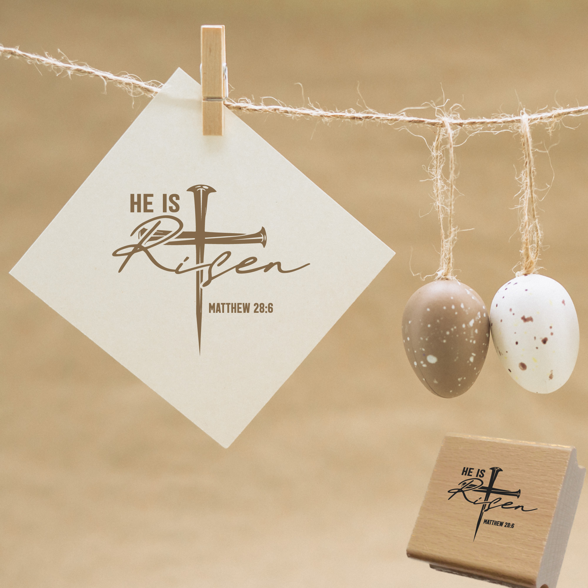 Stempel Kreuz He is risen • Matthäus 28:6 Christlicher Osterstempel