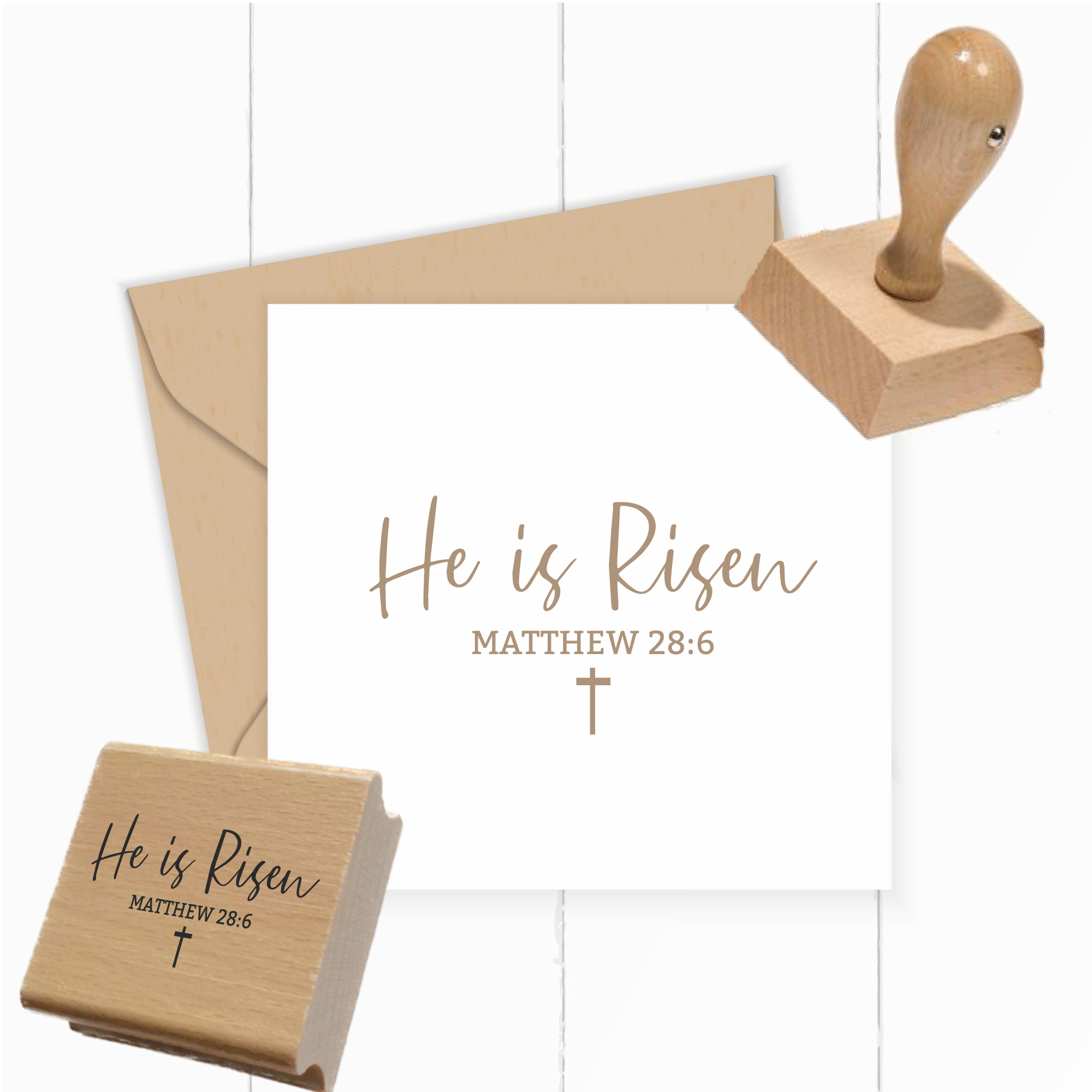 Stempel He is Risen • Matthäus 28:6 Minimalistischer Osterstempel mit Kreuz