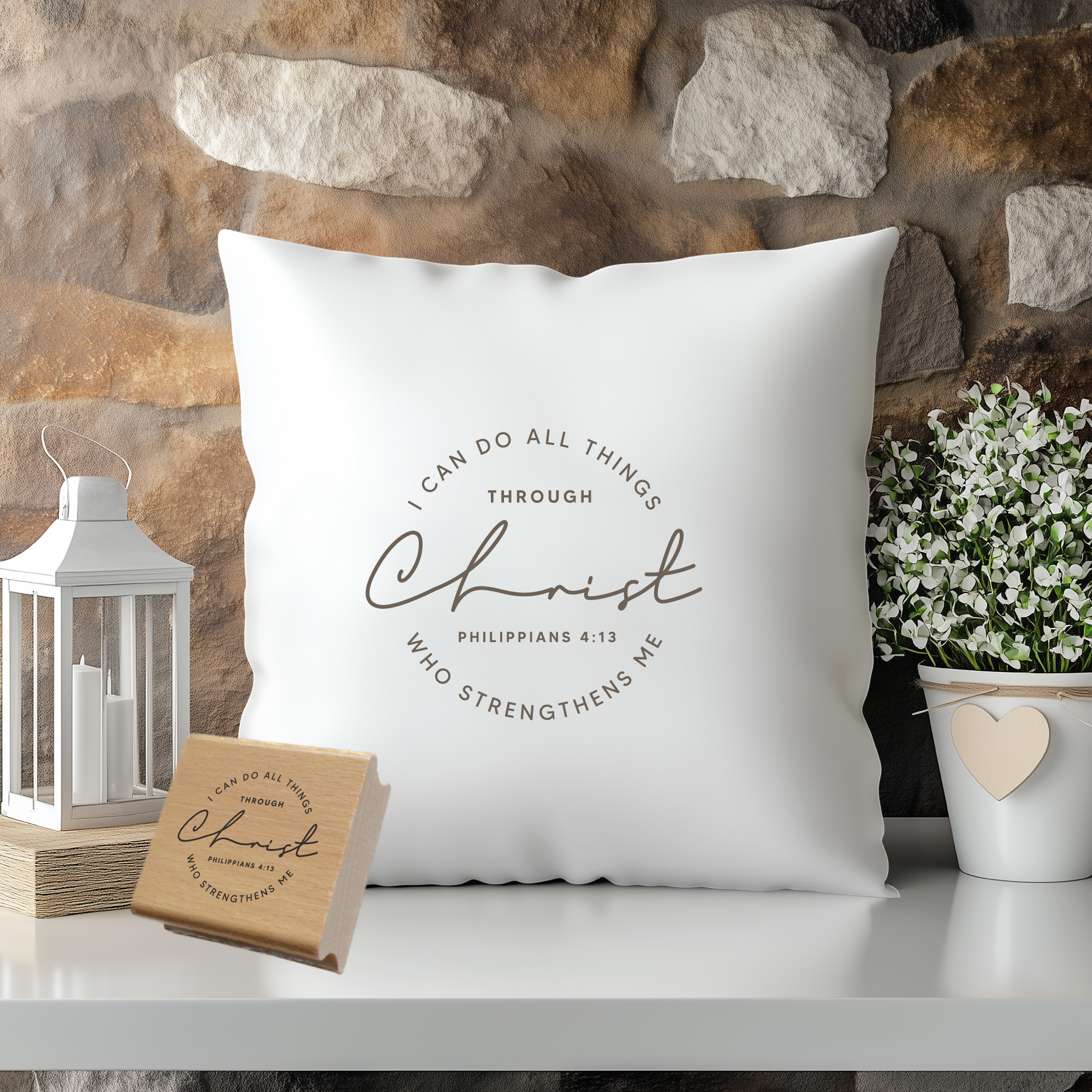 Stempel Philipper 4,13 • "I can do all things through Christ" Christlicher Mutmacher Holzstempel