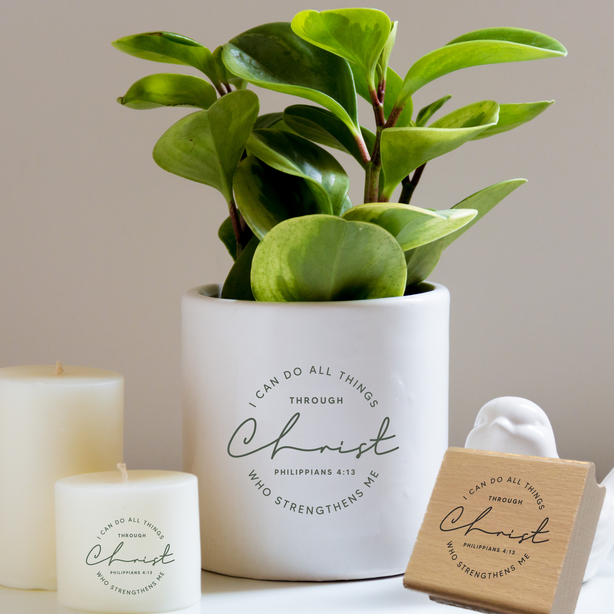 Stempel Philipper 4,13 • "I can do all things through Christ" Christlicher Mutmacher Holzstempel