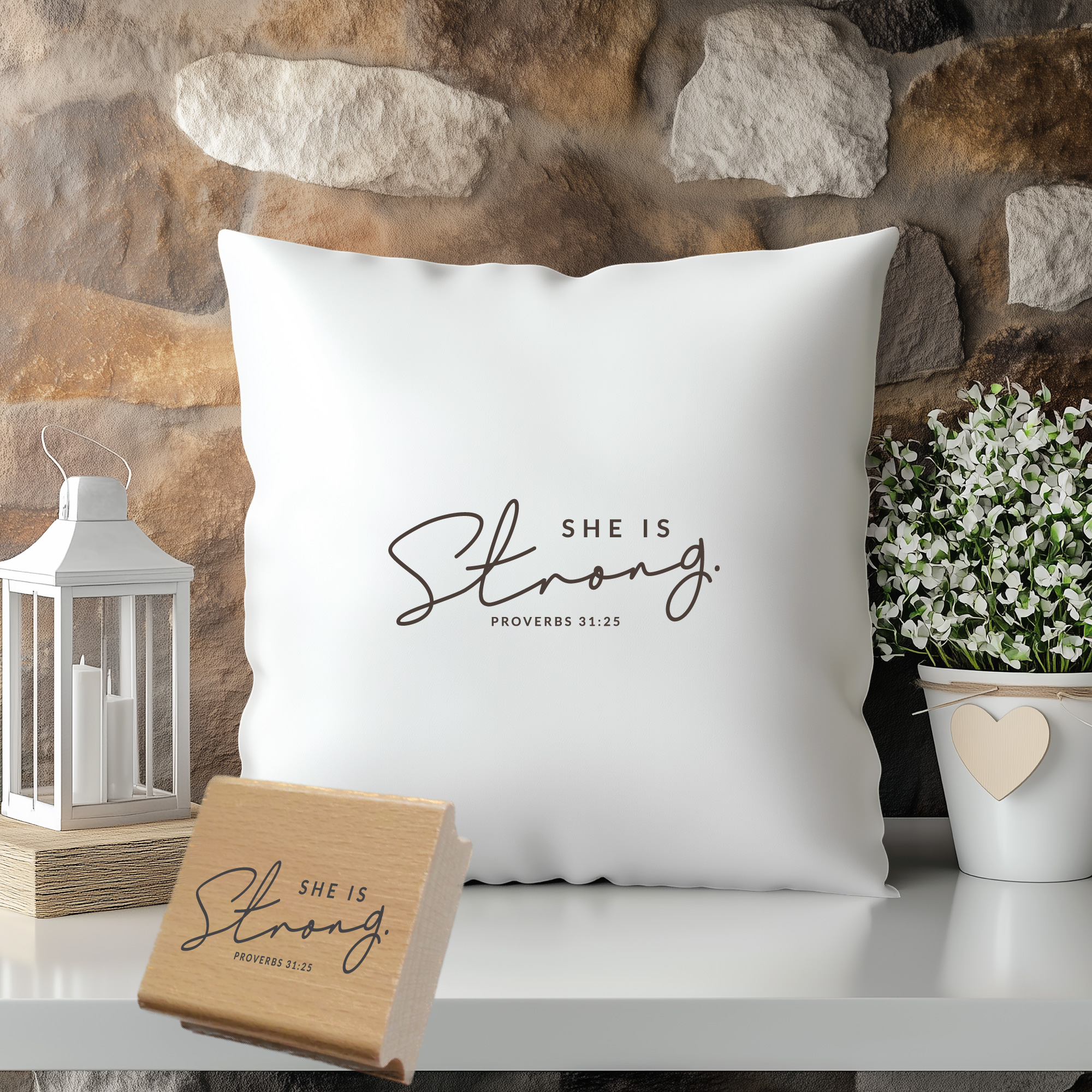 Stempel She is Strong • Sprüche 31:25 Christlicher Freundinnen-Mutmacher