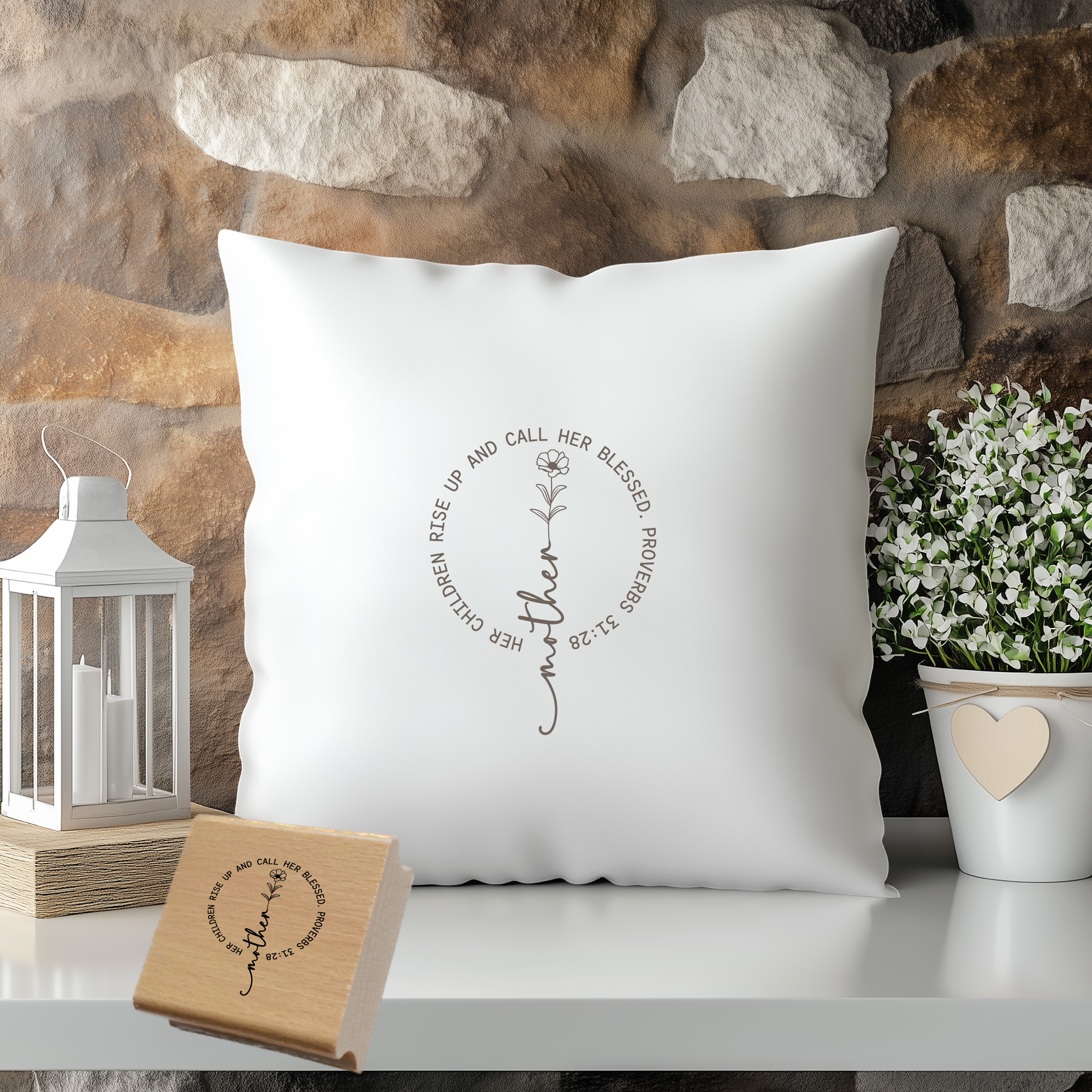 Stempel Sprüche 31:28 • "Her children call her blessed" Christlicher Muttertagsstempel