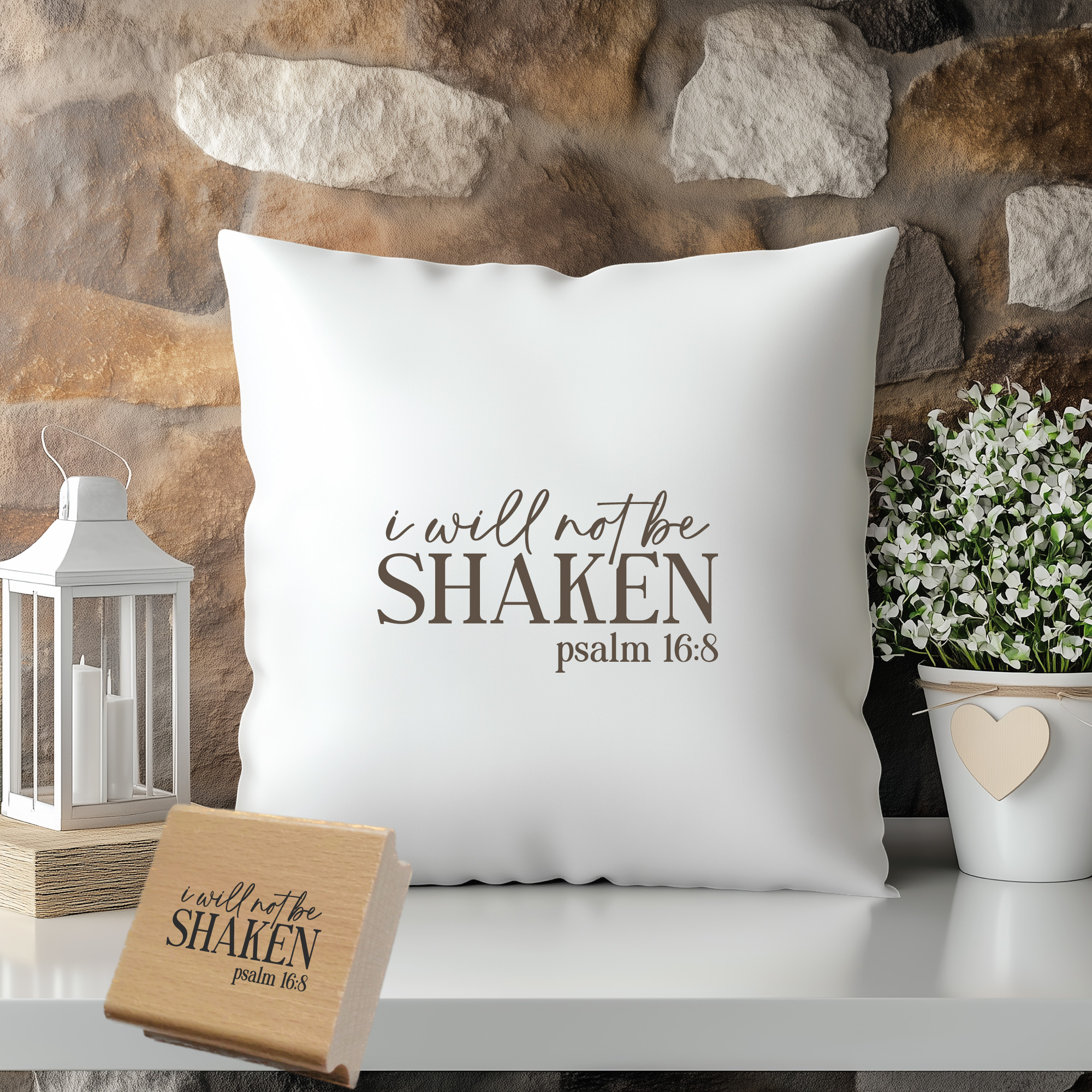 Stempel Psalm 16:8 • I will not be shaken Christlicher Kraftstempel