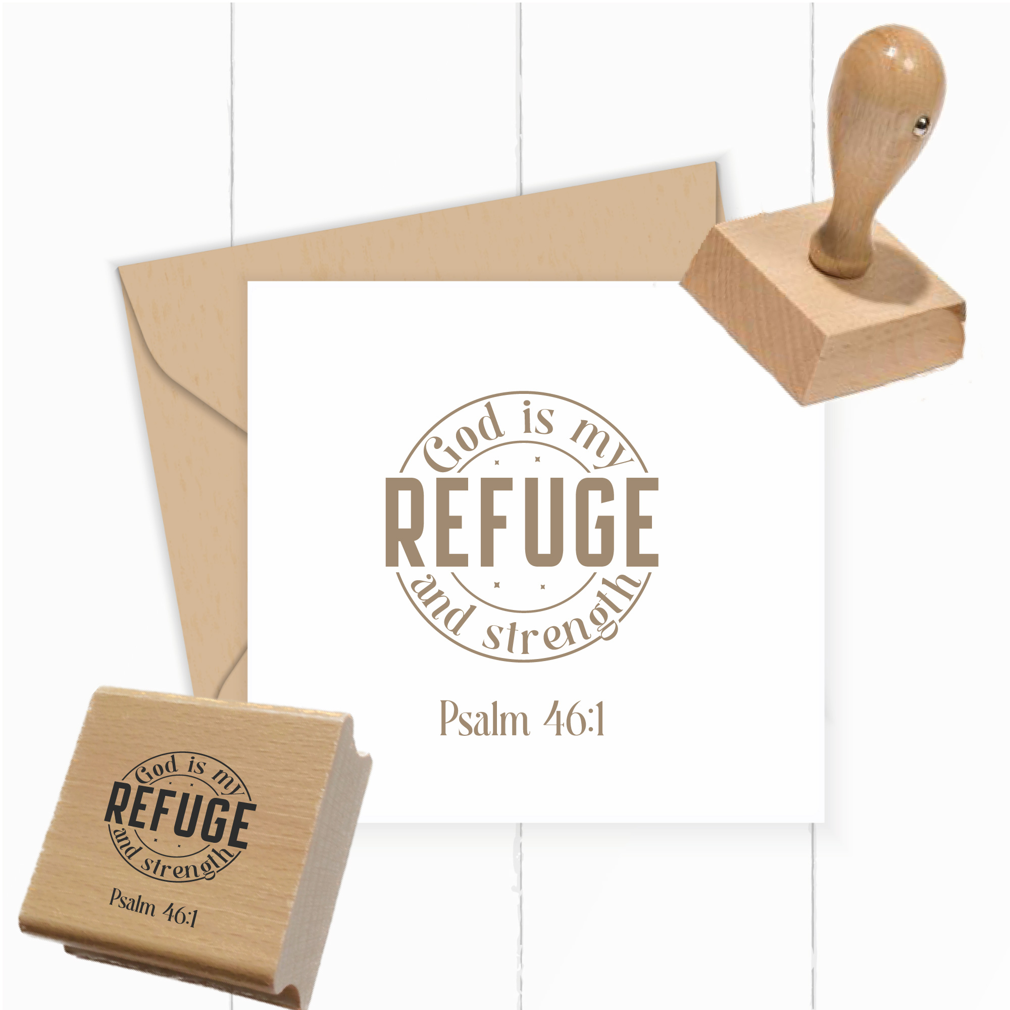 Stempel Psalm 46:1 • God is my refuge and strength Christlicher Siegelstempel - ST0710