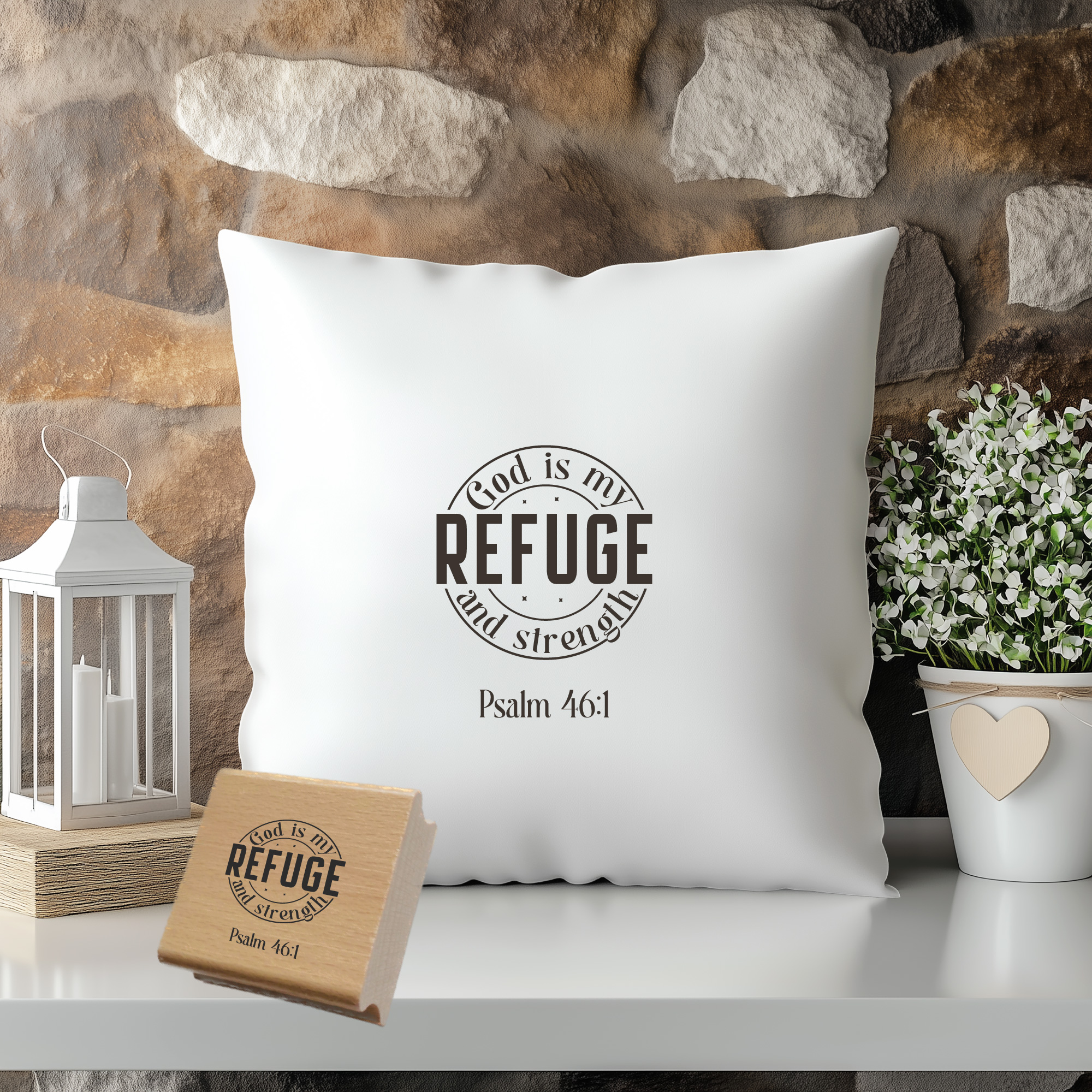 Stempel Psalm 46:1 • God is my refuge and strength Christlicher Siegelstempel