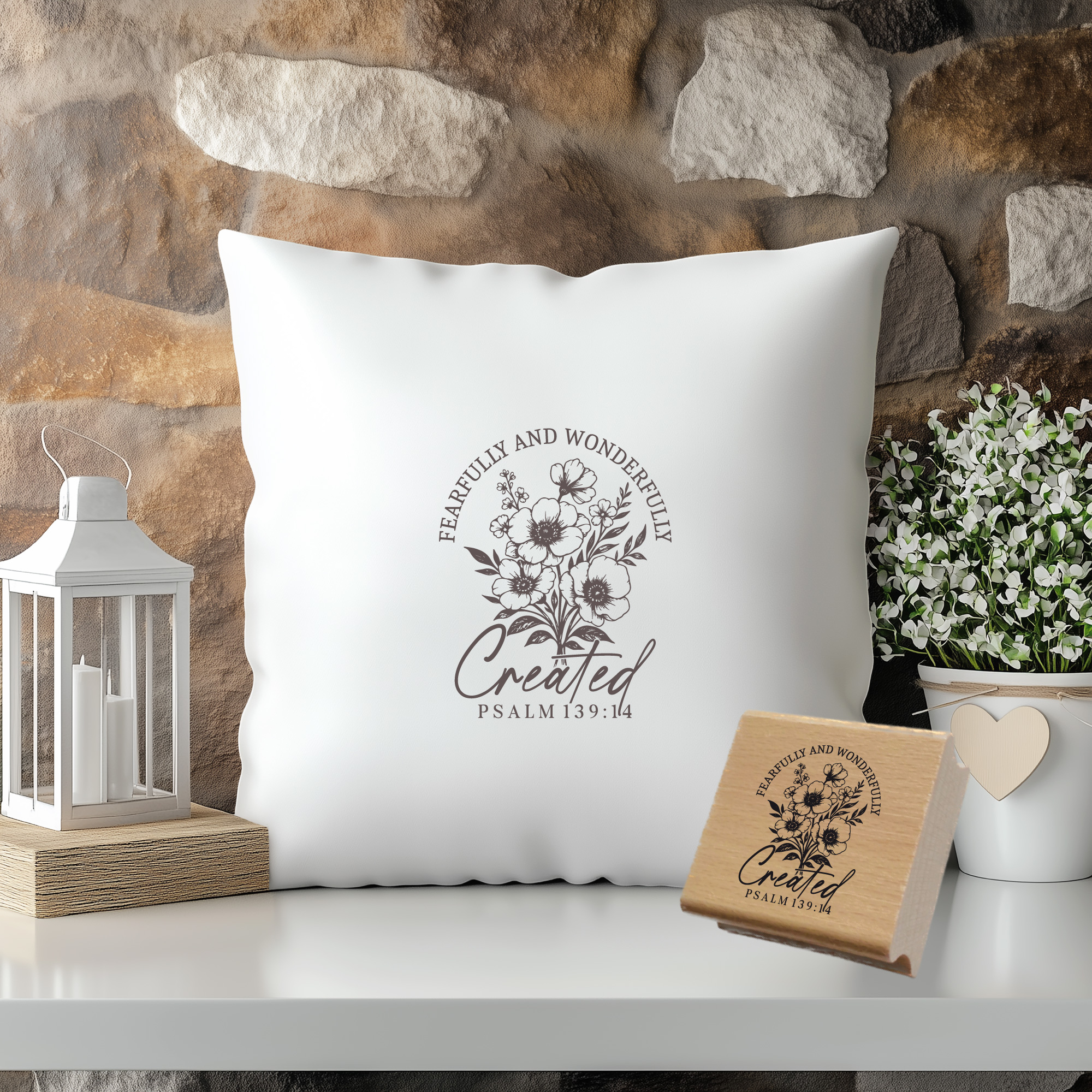 Stempel Psalm 139:14 • Fearfully and wonderfully created Christlicher Blumenstempel