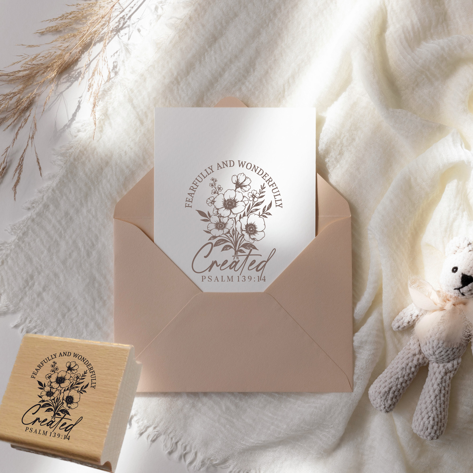 Stempel Psalm 139:14 • Fearfully and wonderfully created Christlicher Blumenstempel