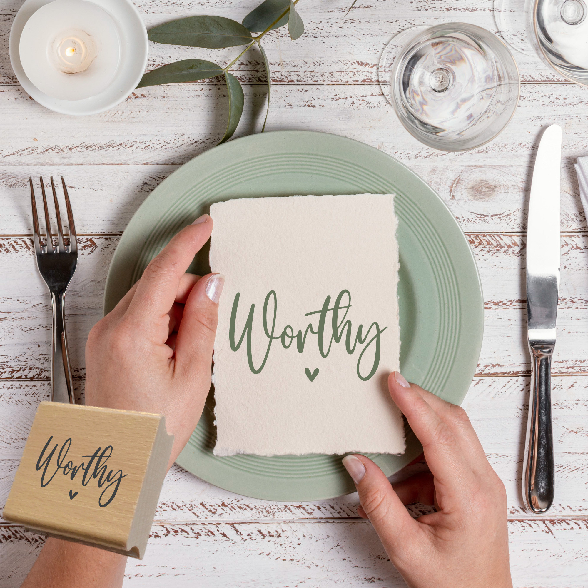 Stempel Worthy • Christlicher Mutmacher- & Seelsorgestempel mit Herz
