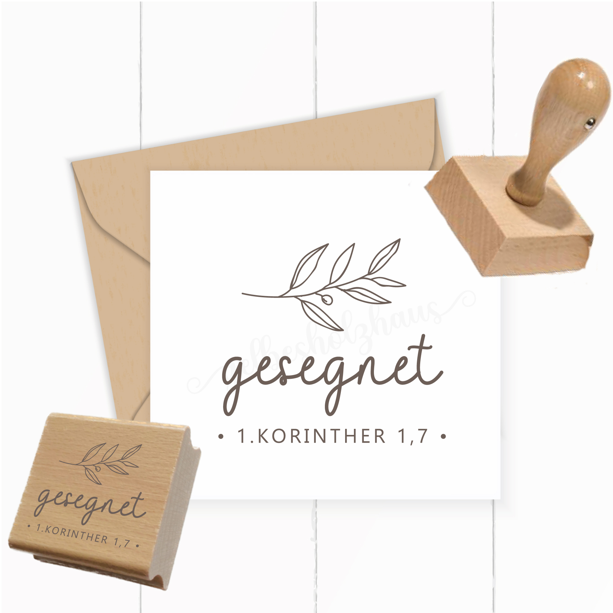Bibel-Motivstempel "gesegnet" 1.Korinther 1,7 • Echtholz oder Selbstfärber 4 bis 10cm - ST0722