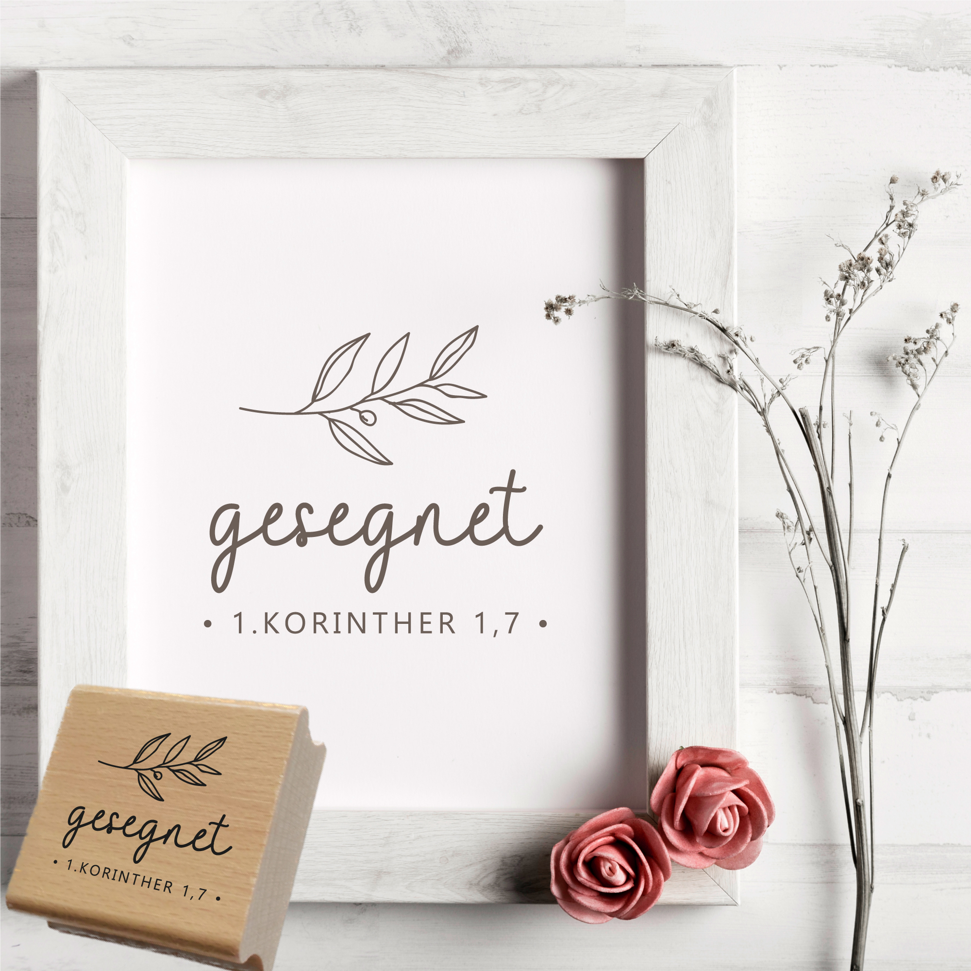 Bibel-Motivstempel "gesegnet" 1.Korinther 1,7 • Echtholz oder Selbstfärber 4 bis 10cm