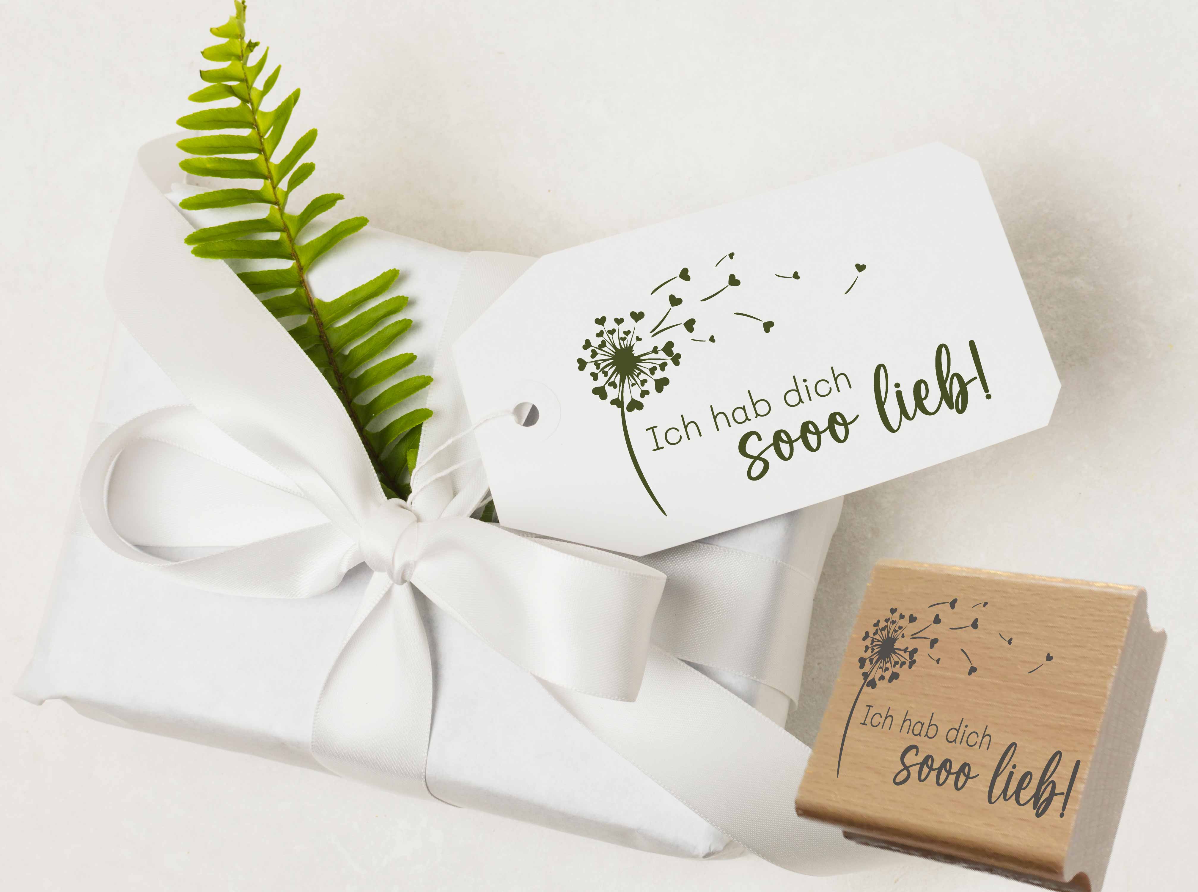 Stempel Ich hab dich sooo lieb | Pusteblume Herz Motivstempel für Liebesbriefe & Geschenke | Holzstempel, Selbstfärber, Klötzchen