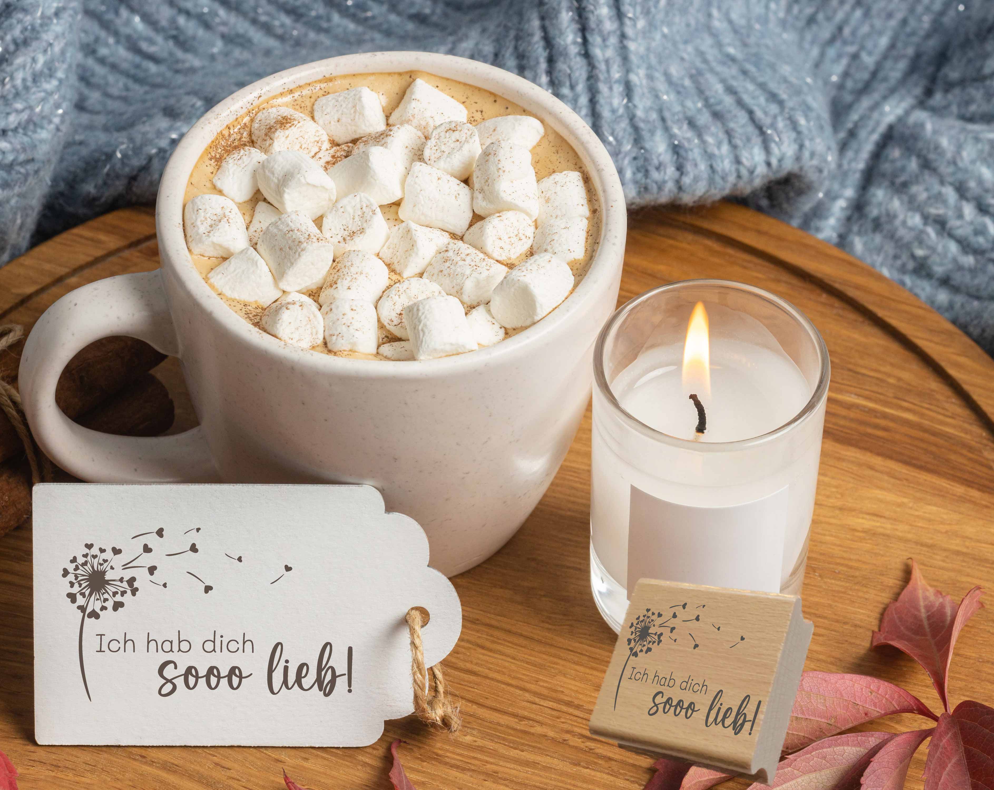 Stempel Ich hab dich sooo lieb | Pusteblume Herz Motivstempel für Liebesbriefe & Geschenke | Holzstempel, Selbstfärber, Klötzchen