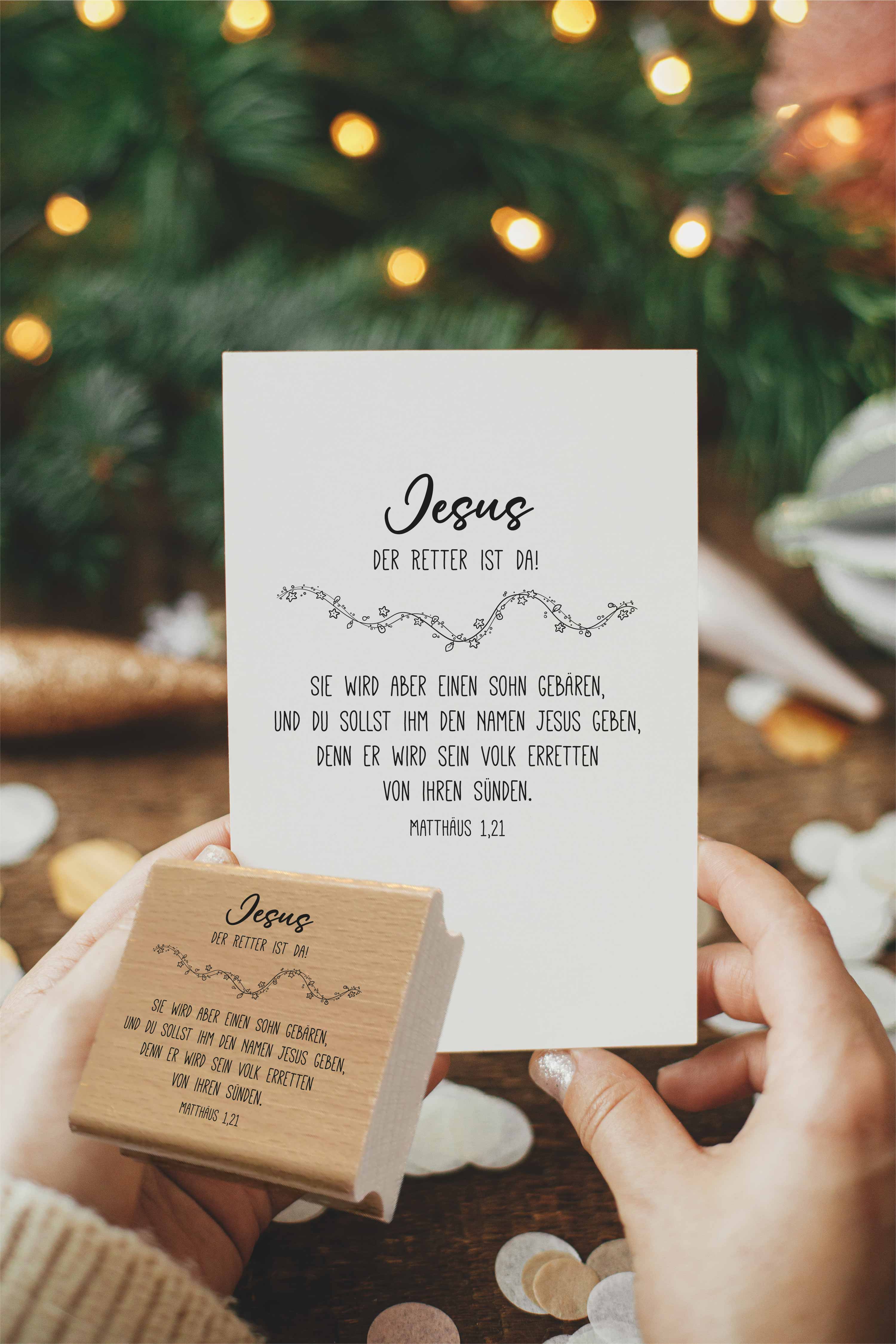 Stempel Jesus der Retter ist da | Christlicher Weihnachtsstempel Matthäus 1,21 | für theologische Post & Advent