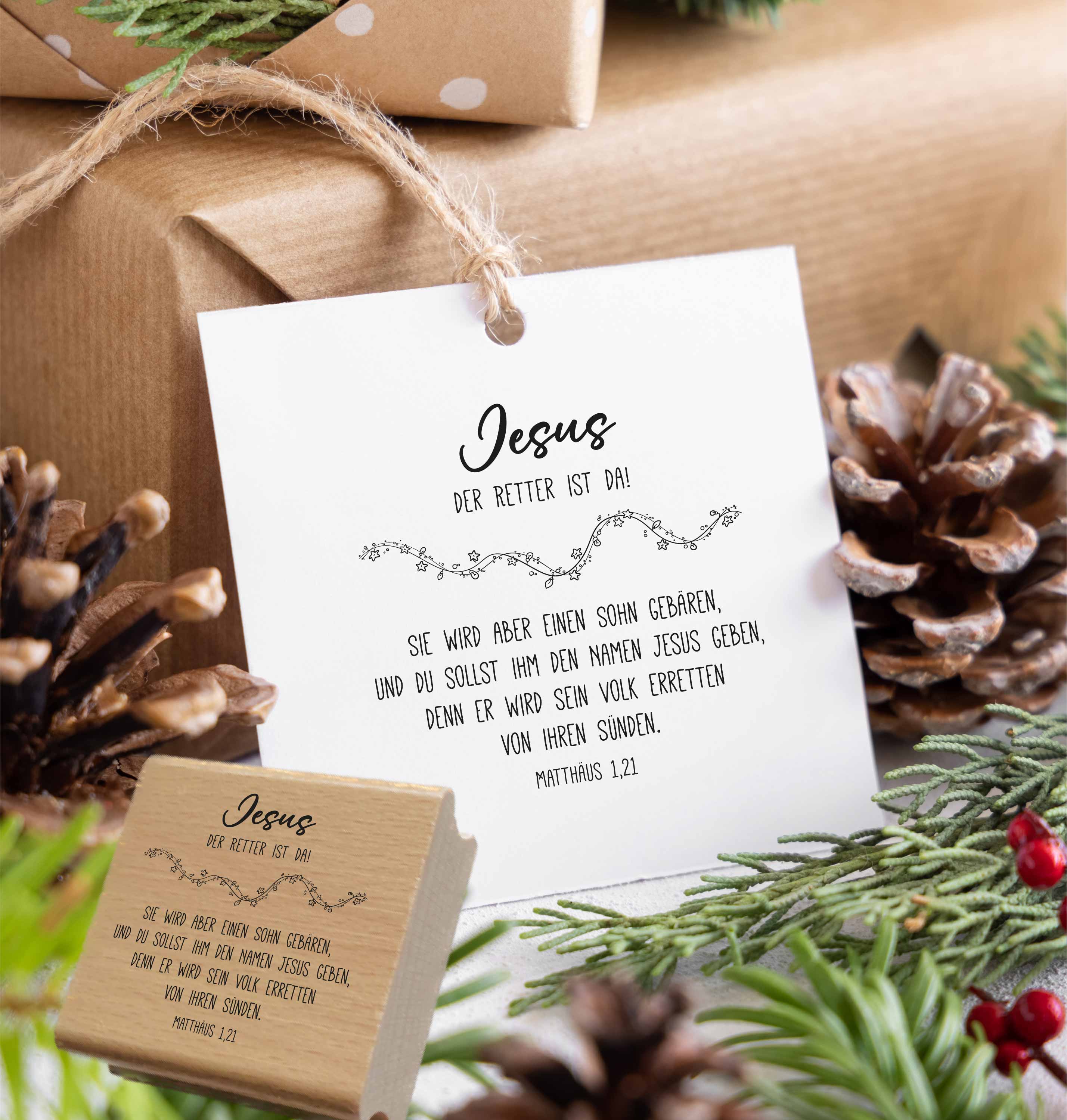 Stempel Jesus der Retter ist da | Christlicher Weihnachtsstempel Matthäus 1,21 | für theologische Post & Advent