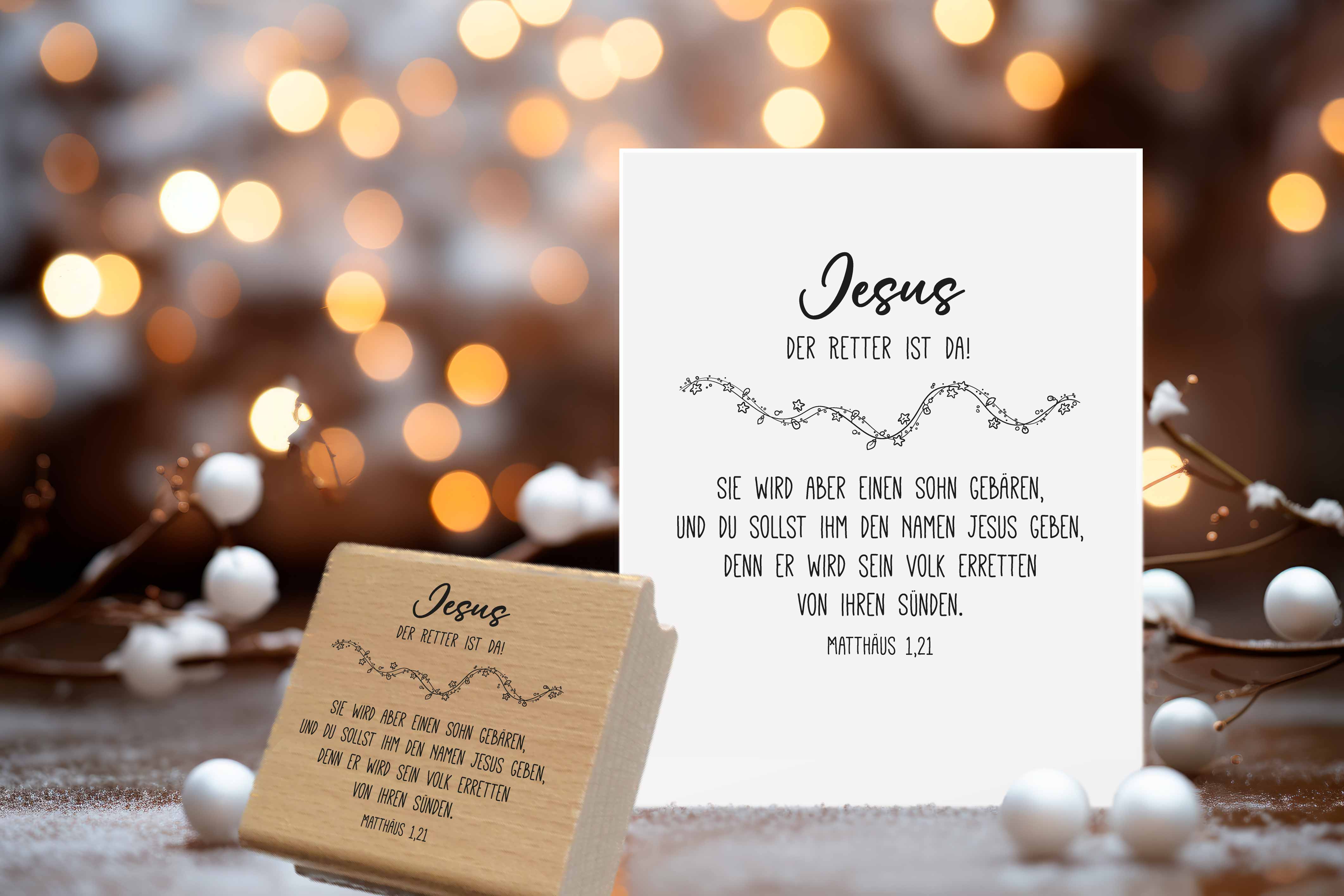 Stempel Jesus der Retter ist da | Christlicher Weihnachtsstempel Matthäus 1,21 | für theologische Post & Advent