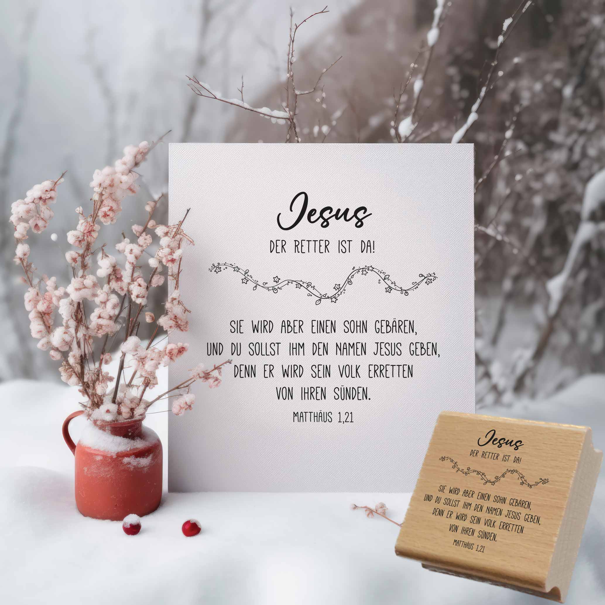 Stempel Jesus der Retter ist da | Christlicher Weihnachtsstempel Matthäus 1,21 | für theologische Post & Advent