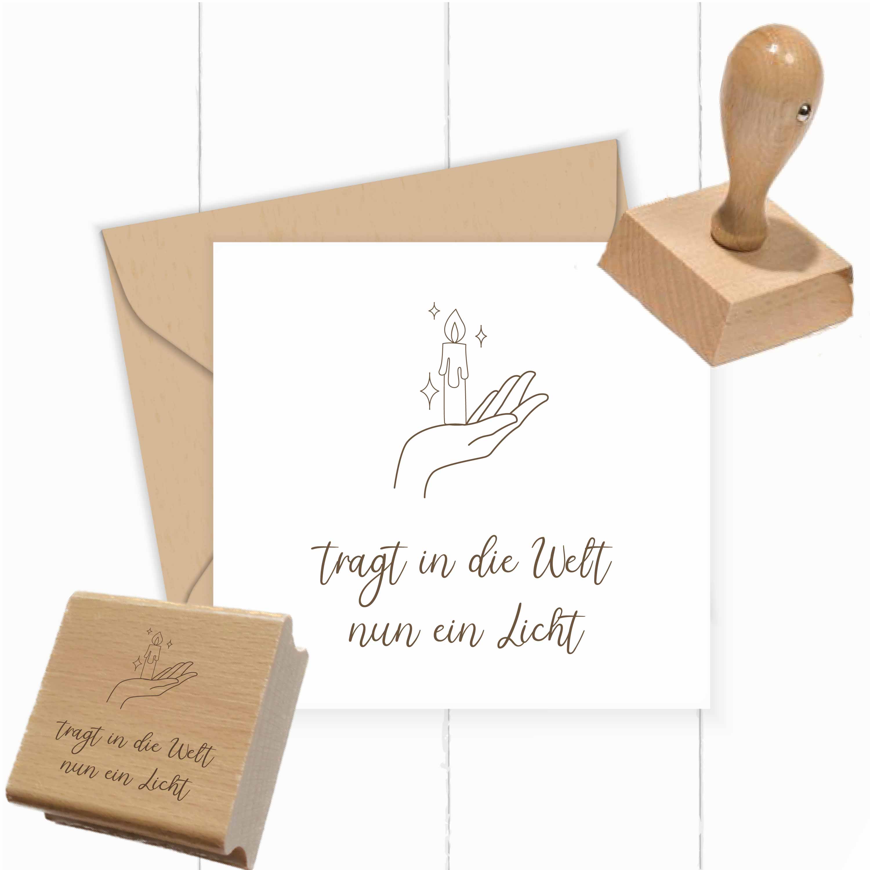 Stempel Tragt in die Welt nun ein Licht | Weihnachtslied Motivstempel Kerze & Sterne | für Adventszeit & Basteln