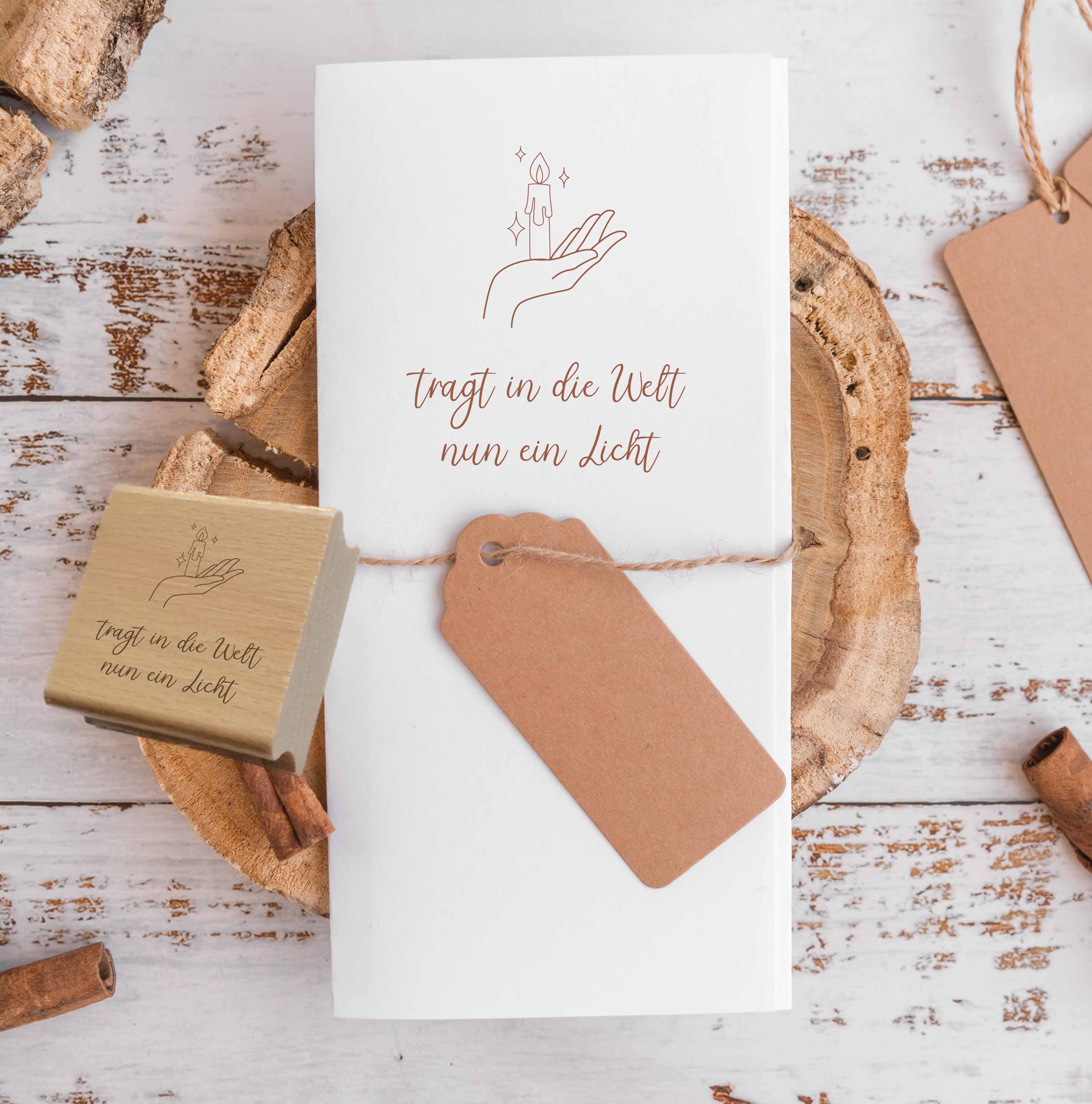 Stempel Tragt in die Welt nun ein Licht | Weihnachtslied Motivstempel Kerze & Sterne | für Adventszeit & Basteln