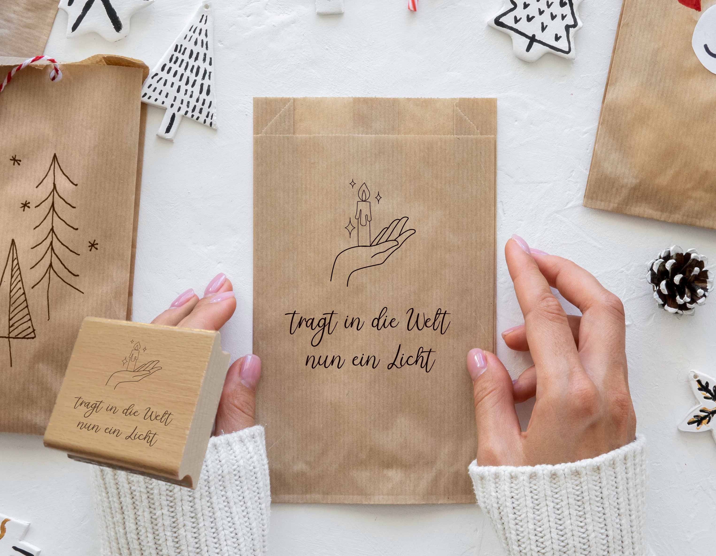 Stempel Tragt in die Welt nun ein Licht | Weihnachtslied Motivstempel Kerze & Sterne | für Adventszeit & Basteln