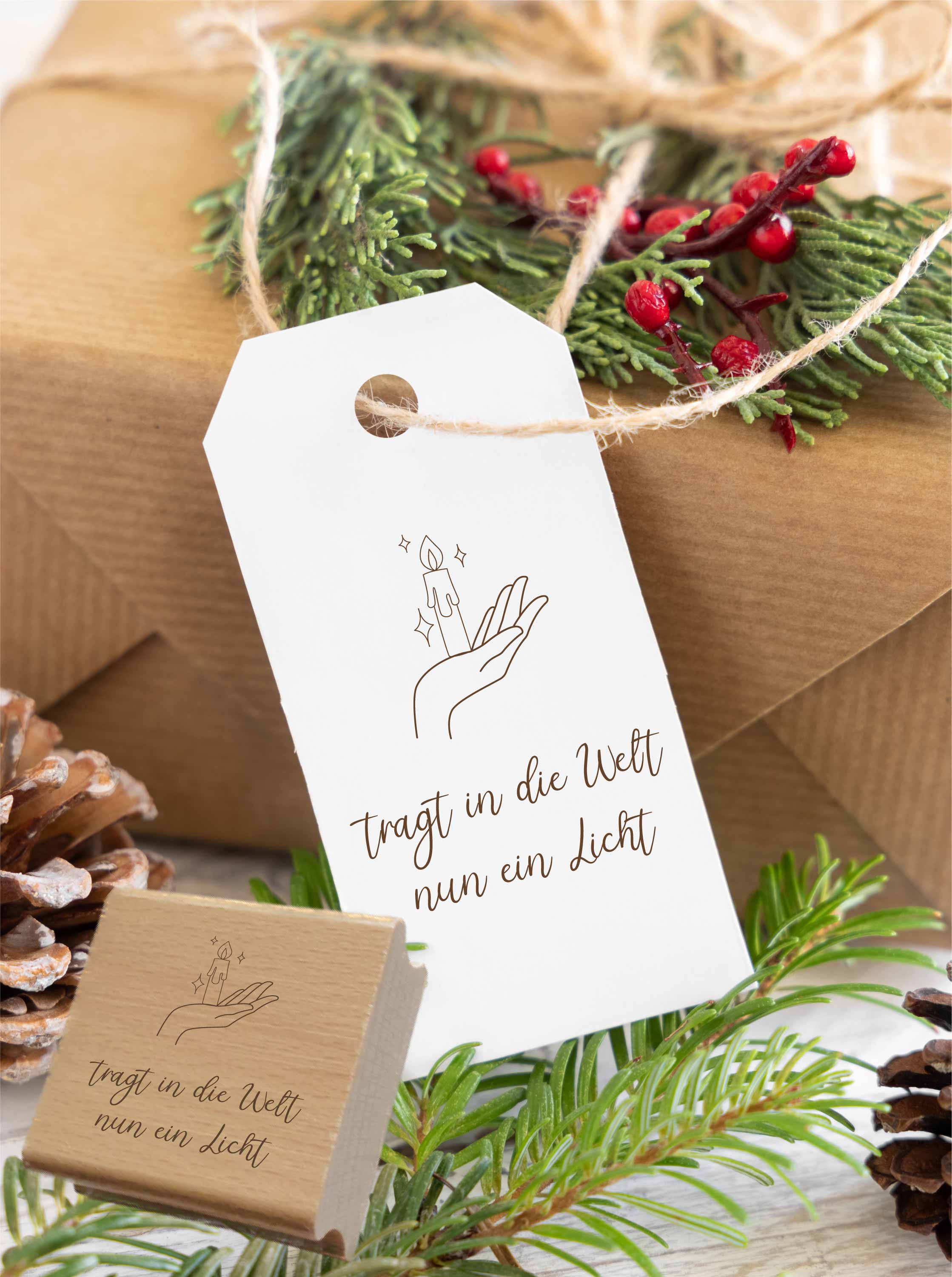 Stempel Tragt in die Welt nun ein Licht | Weihnachtslied Motivstempel Kerze & Sterne | für Adventszeit & Basteln