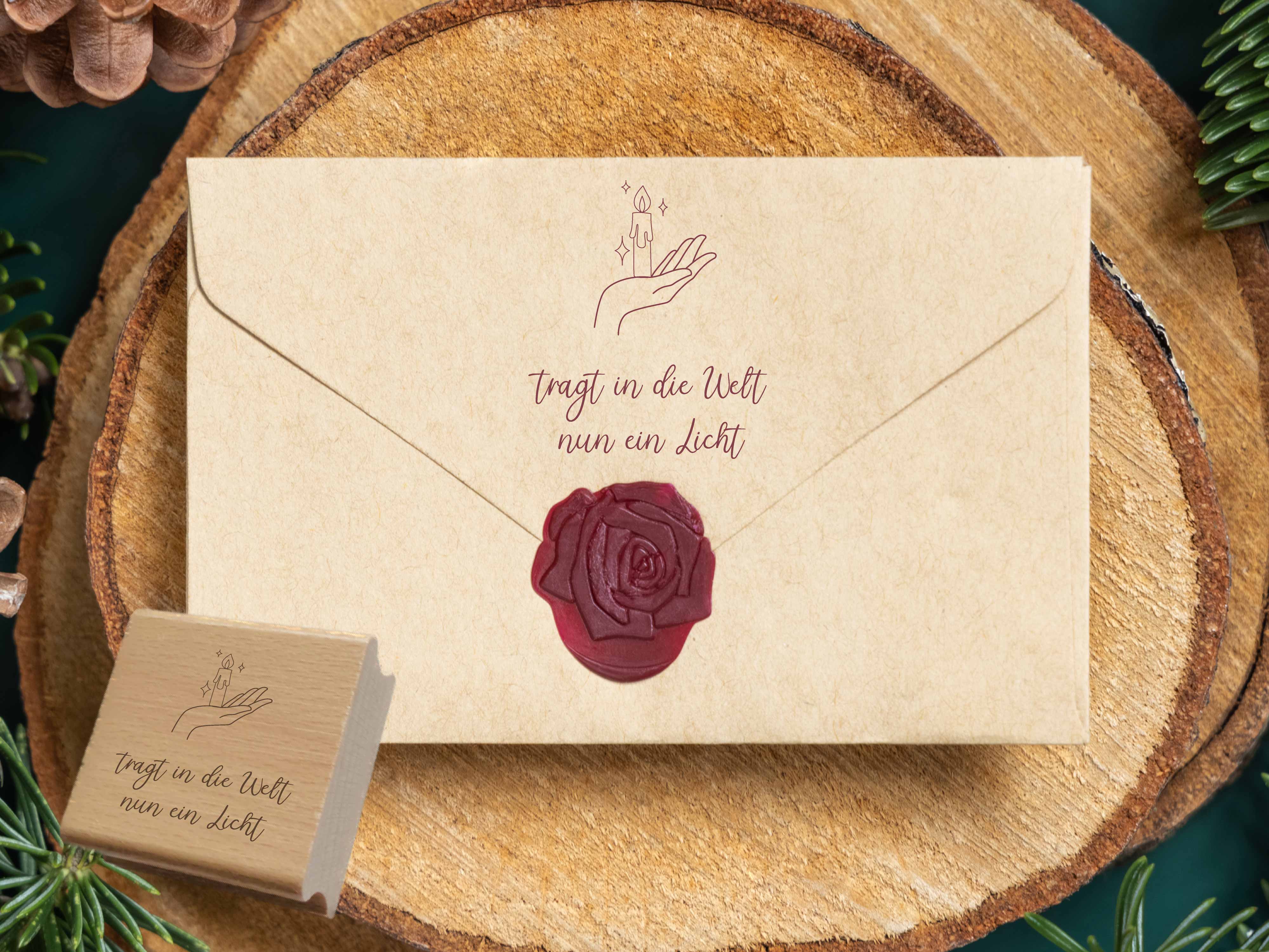 Stempel Tragt in die Welt nun ein Licht | Weihnachtslied Motivstempel Kerze & Sterne | für Adventszeit & Basteln