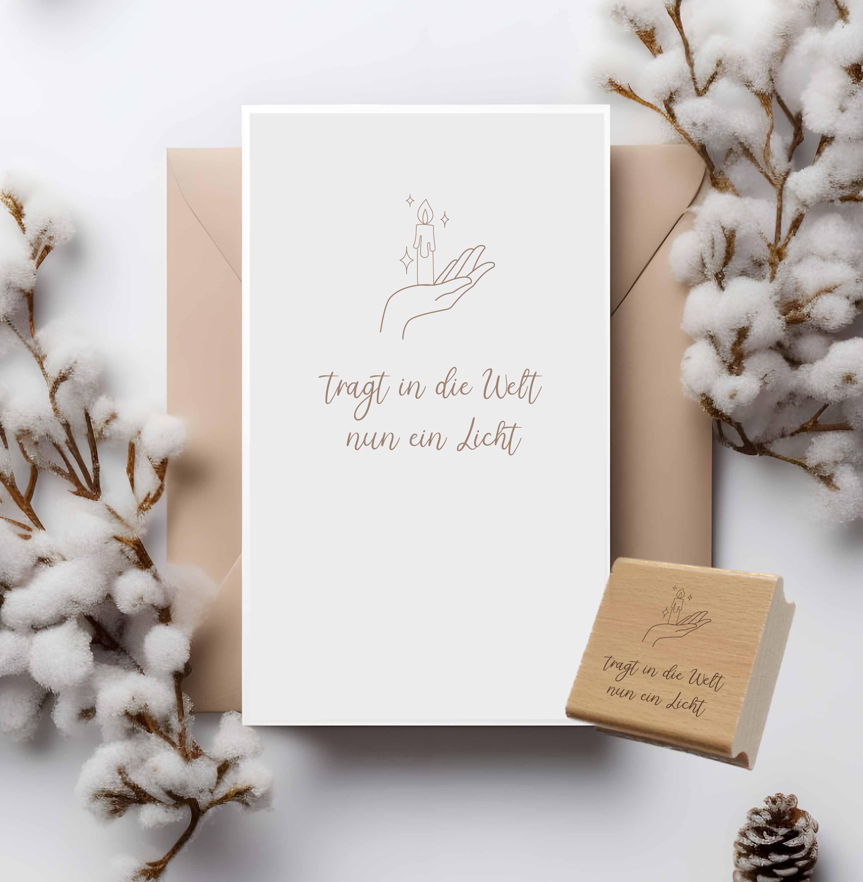 Stempel Tragt in die Welt nun ein Licht | Weihnachtslied Motivstempel Kerze & Sterne | für Adventszeit & Basteln