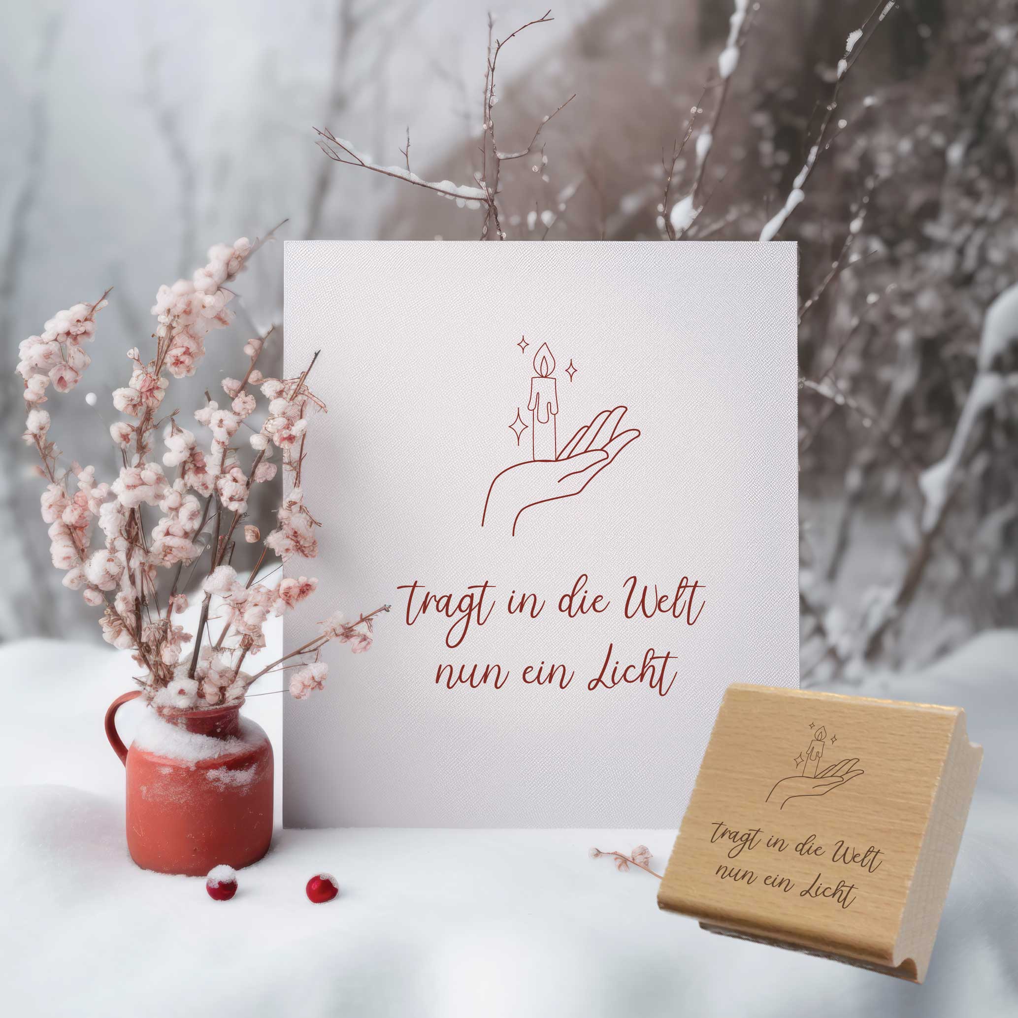 Stempel Tragt in die Welt nun ein Licht | Weihnachtslied Motivstempel Kerze & Sterne | für Adventszeit & Basteln