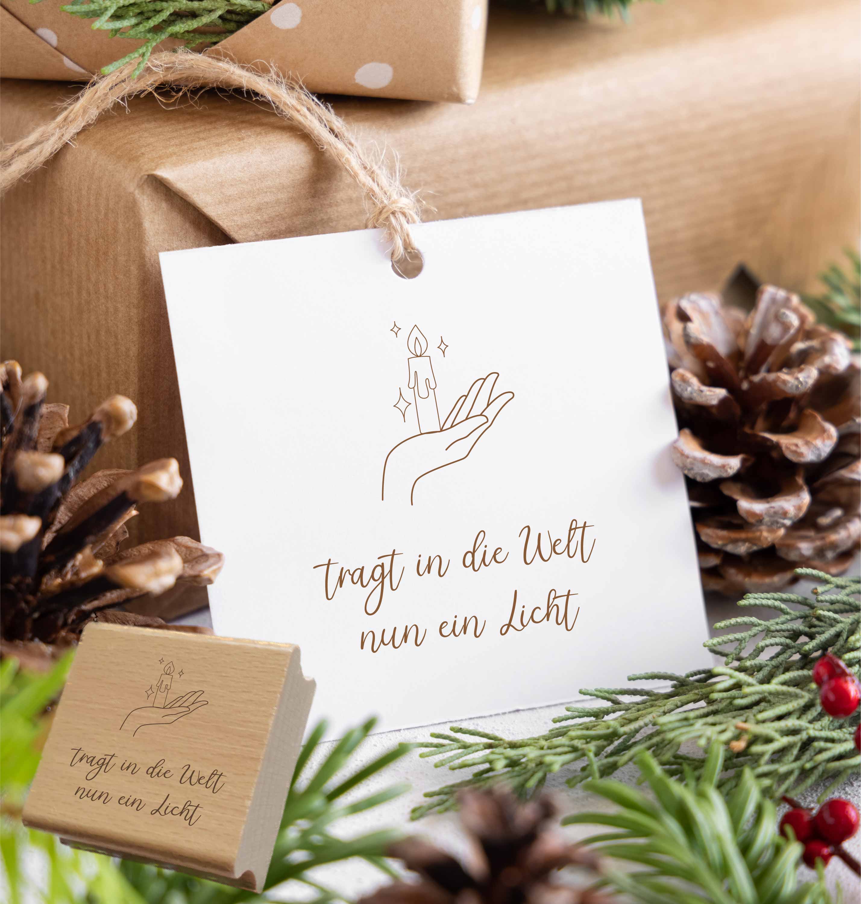 Stempel Tragt in die Welt nun ein Licht | Weihnachtslied Motivstempel Kerze & Sterne | für Adventszeit & Basteln