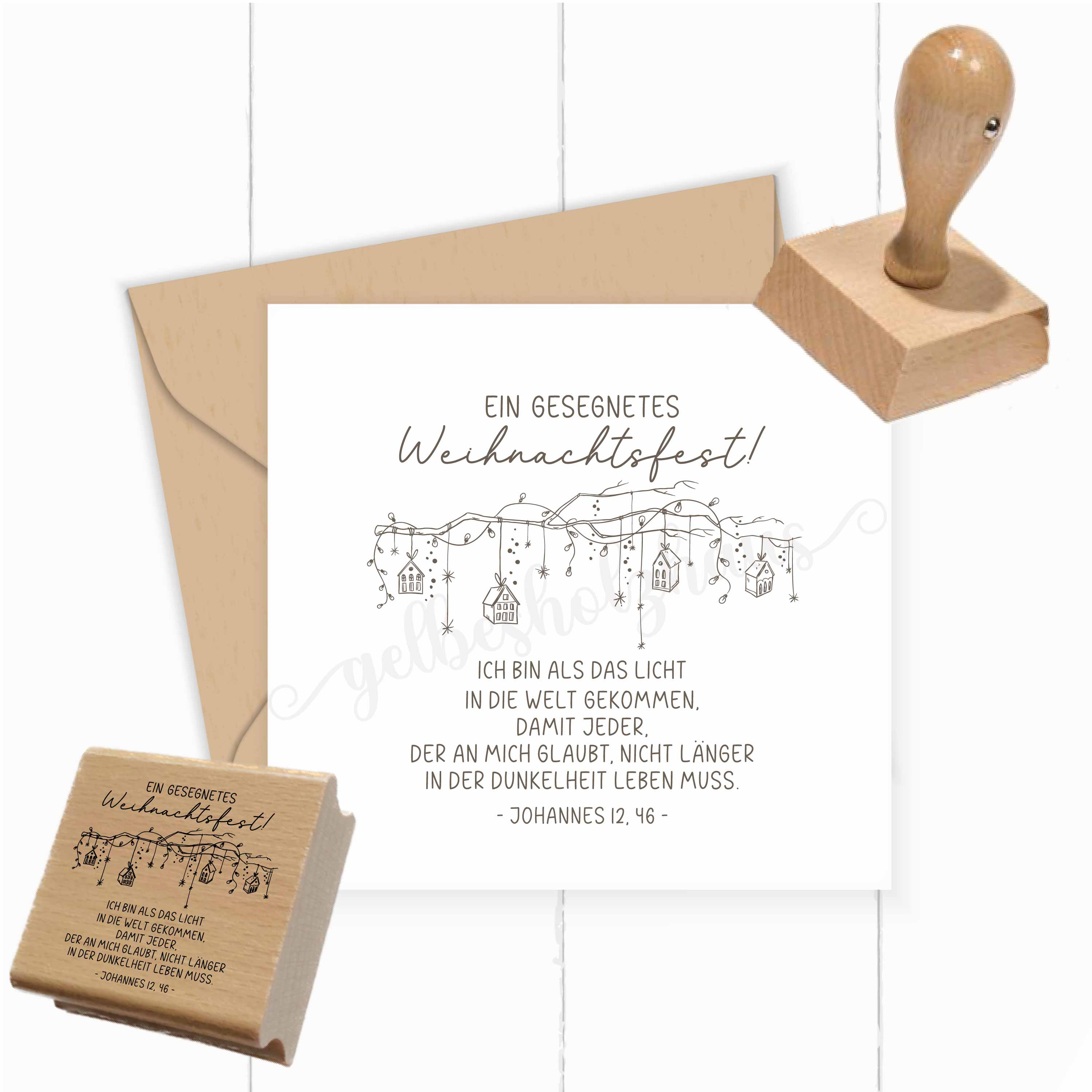 Stempel Ein gesegnetes Weihnachtsfest Johannes 12,46 | Christlicher Bibelvers Weihnachtsstempel
