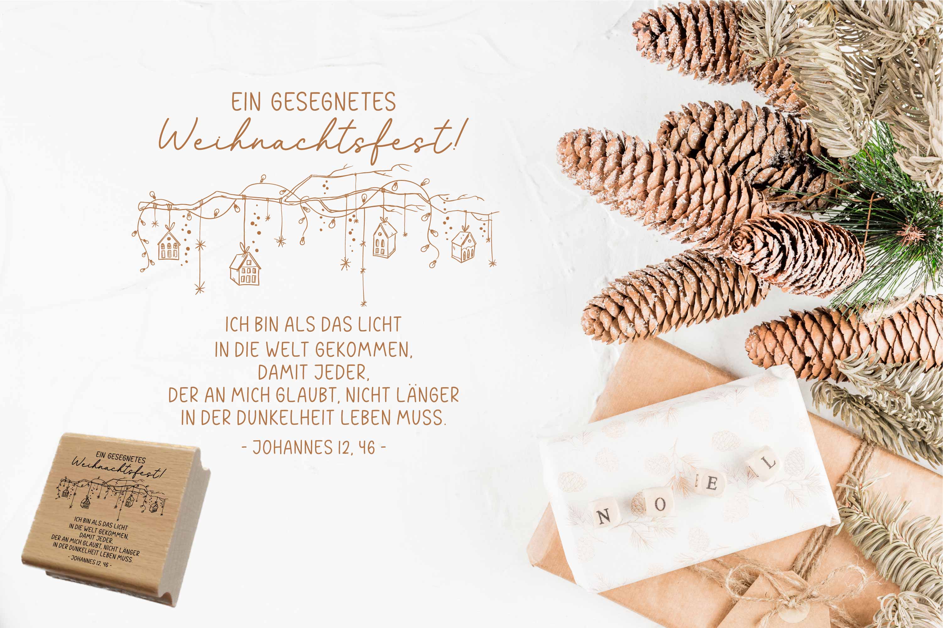 Stempel Ein gesegnetes Weihnachtsfest Johannes 12,46 | Christlicher Bibelvers Weihnachtsstempel