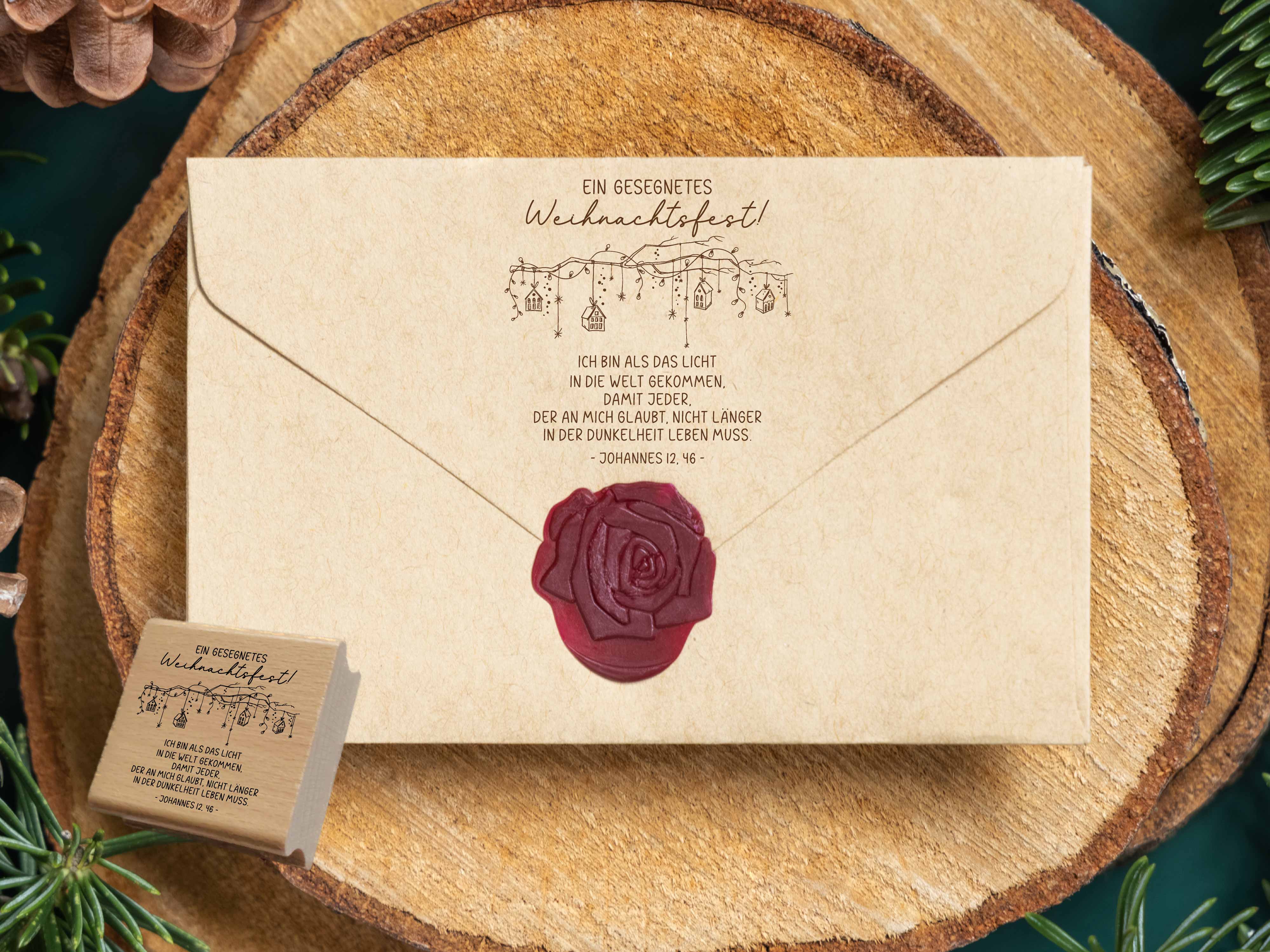Stempel Ein gesegnetes Weihnachtsfest Johannes 12,46 | Christlicher Bibelvers Weihnachtsstempel