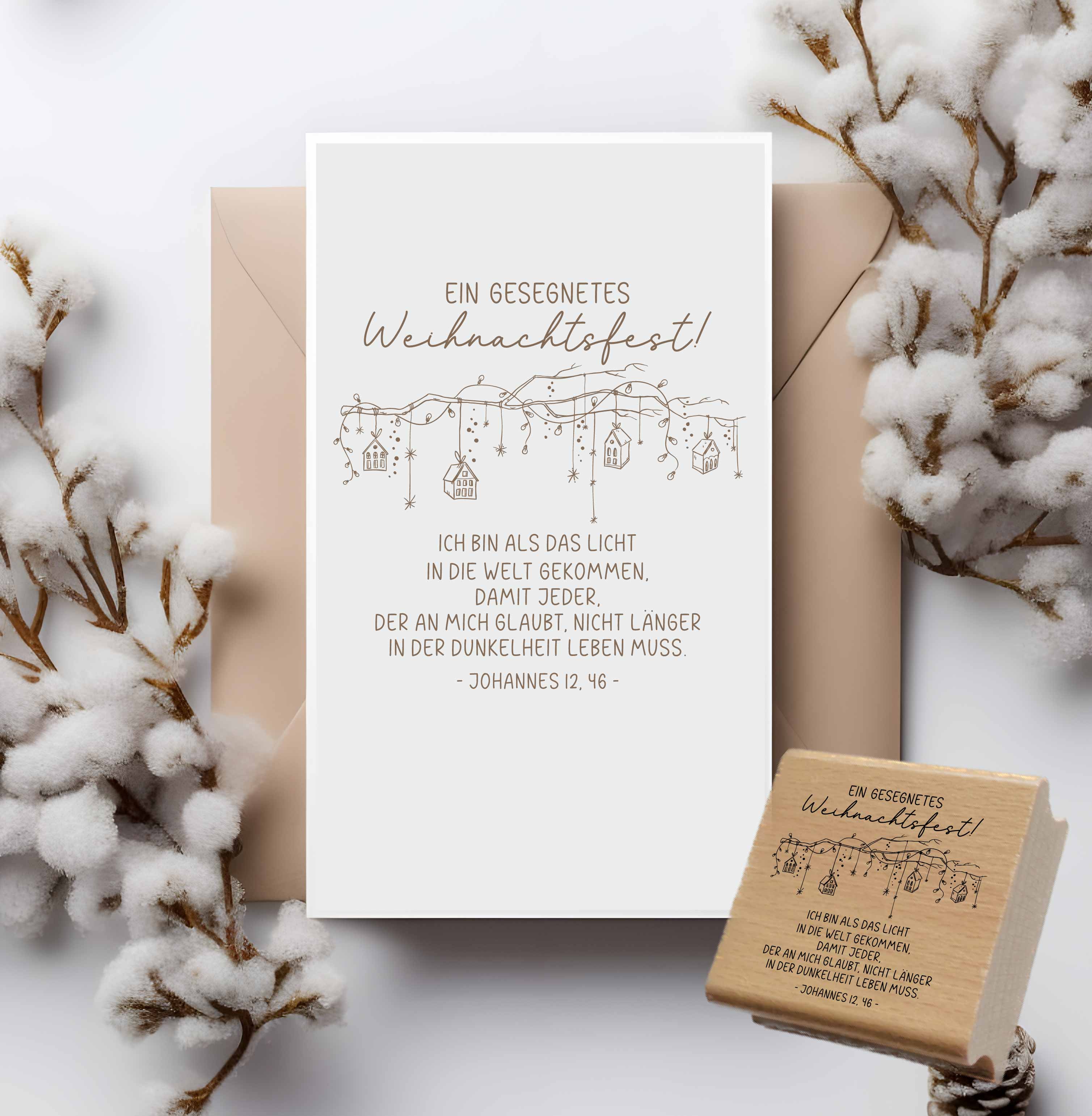 Stempel Ein gesegnetes Weihnachtsfest Johannes 12,46 | Christlicher Bibelvers Weihnachtsstempel