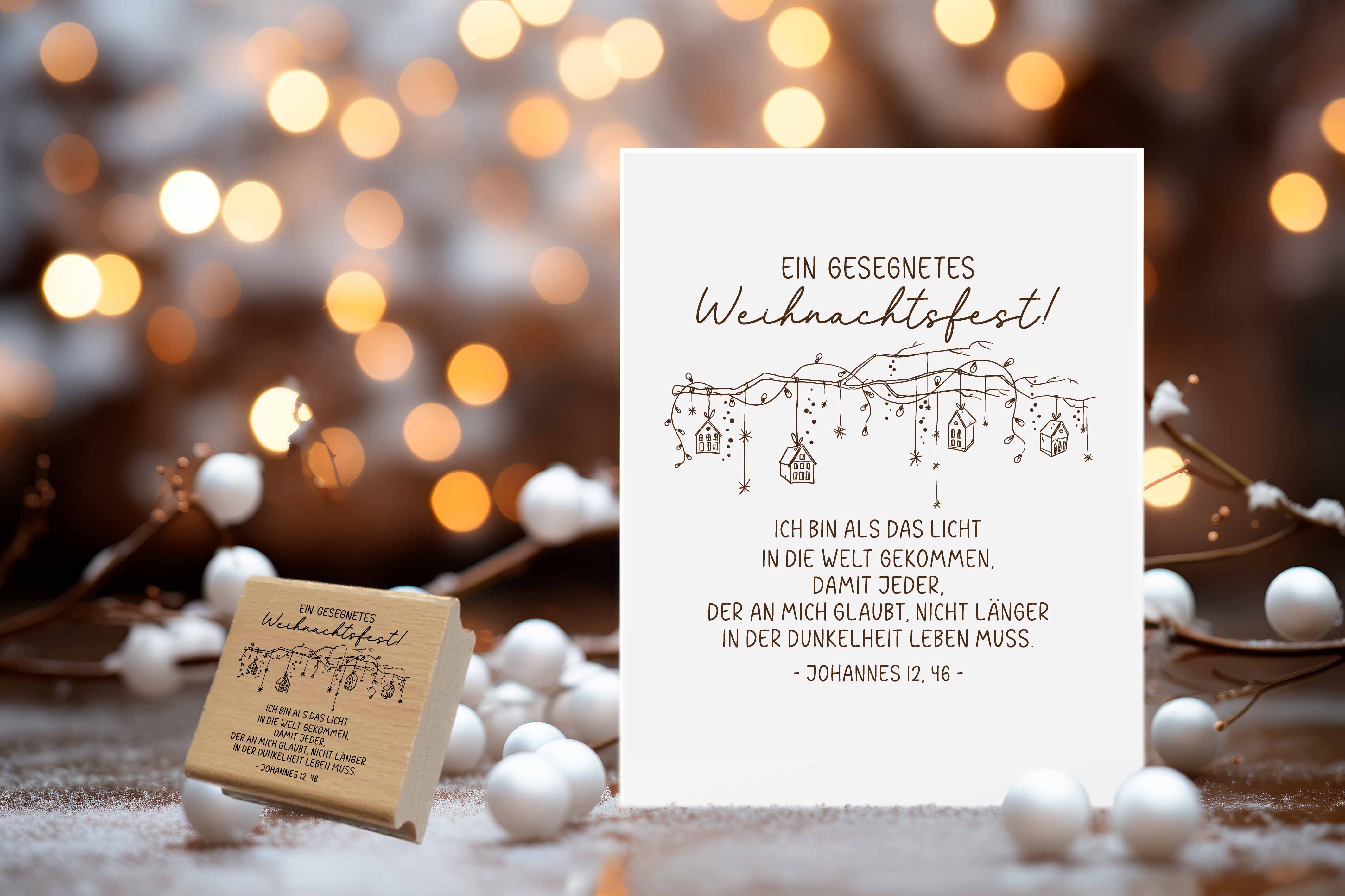Stempel Ein gesegnetes Weihnachtsfest Johannes 12,46 | Christlicher Bibelvers Weihnachtsstempel