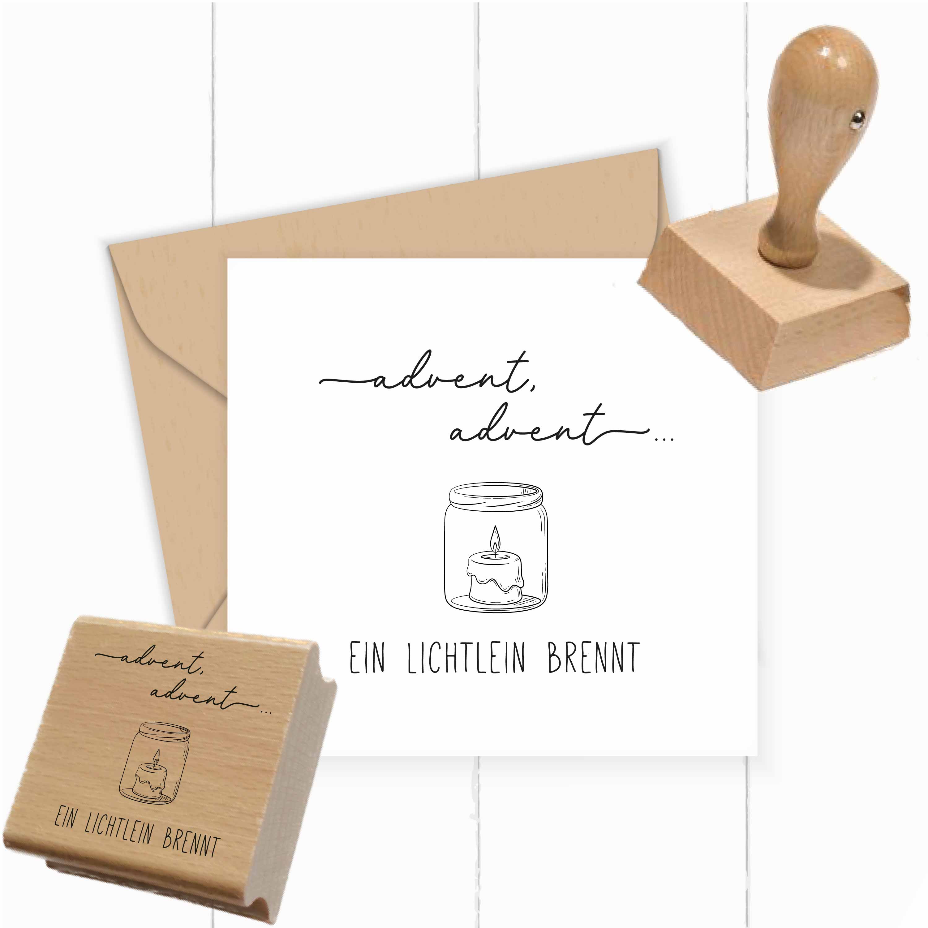 Stempel Advent Advent ein Lichtlein brennt | Weihnachtsgedicht Motivstempel Kerze | für Adventskalender & Karten