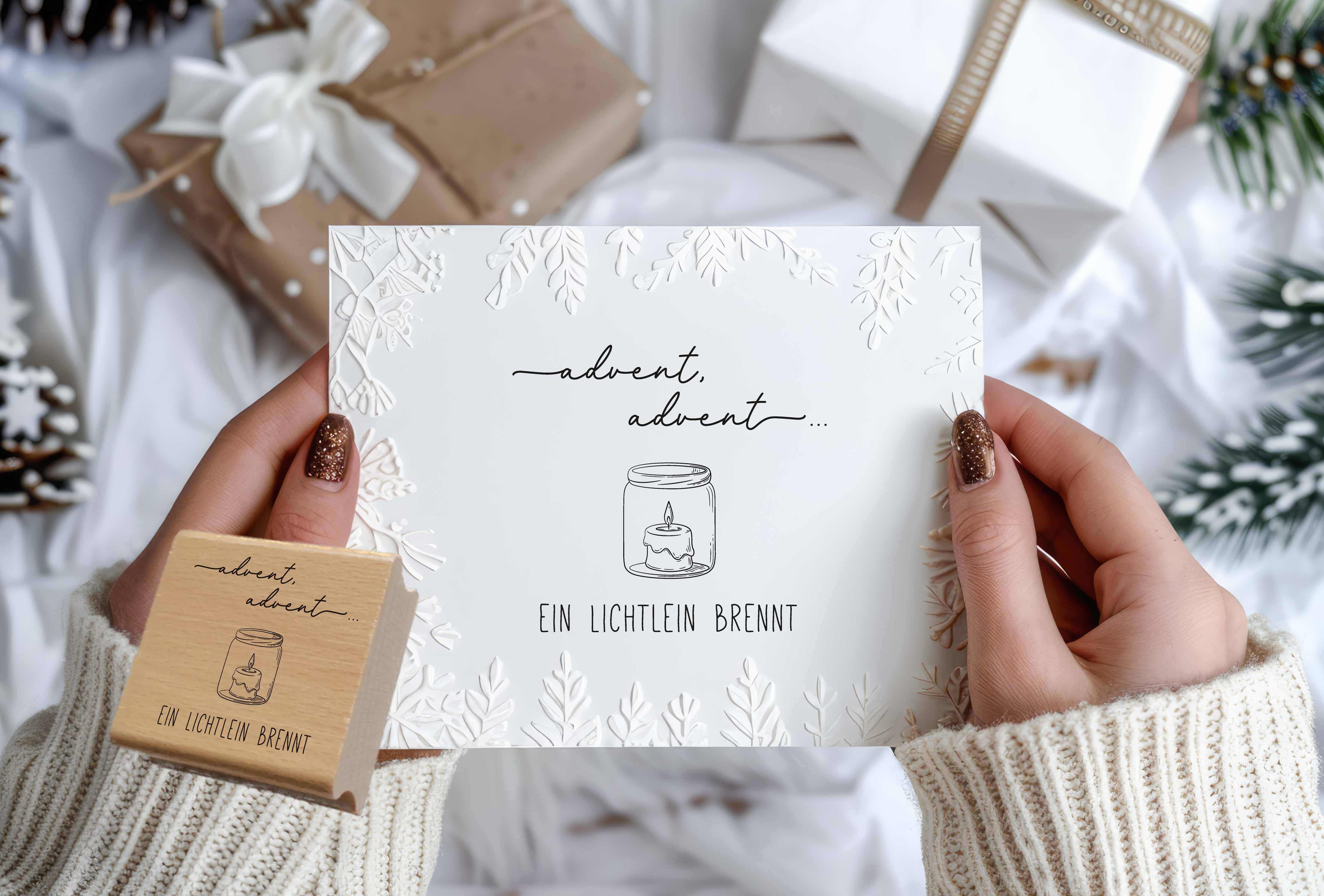 Stempel Advent Advent ein Lichtlein brennt | Weihnachtsgedicht Motivstempel Kerze | für Adventskalender & Karten
