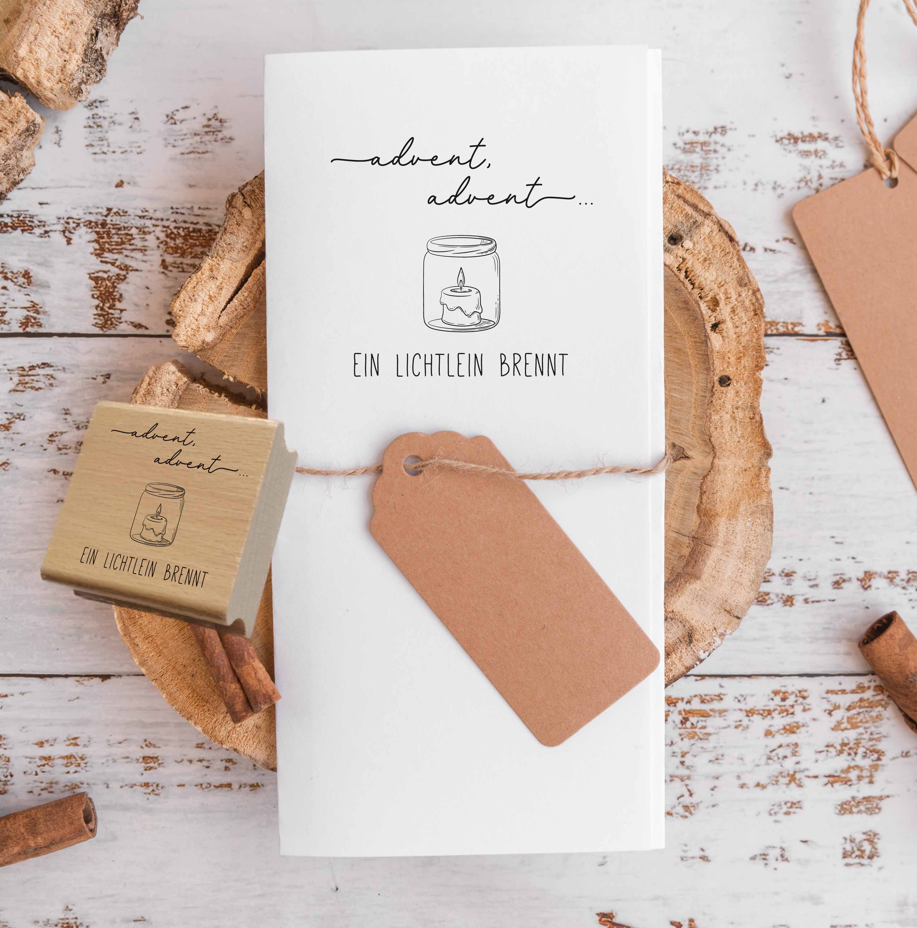 Stempel Advent Advent ein Lichtlein brennt | Weihnachtsgedicht Motivstempel Kerze | für Adventskalender & Karten