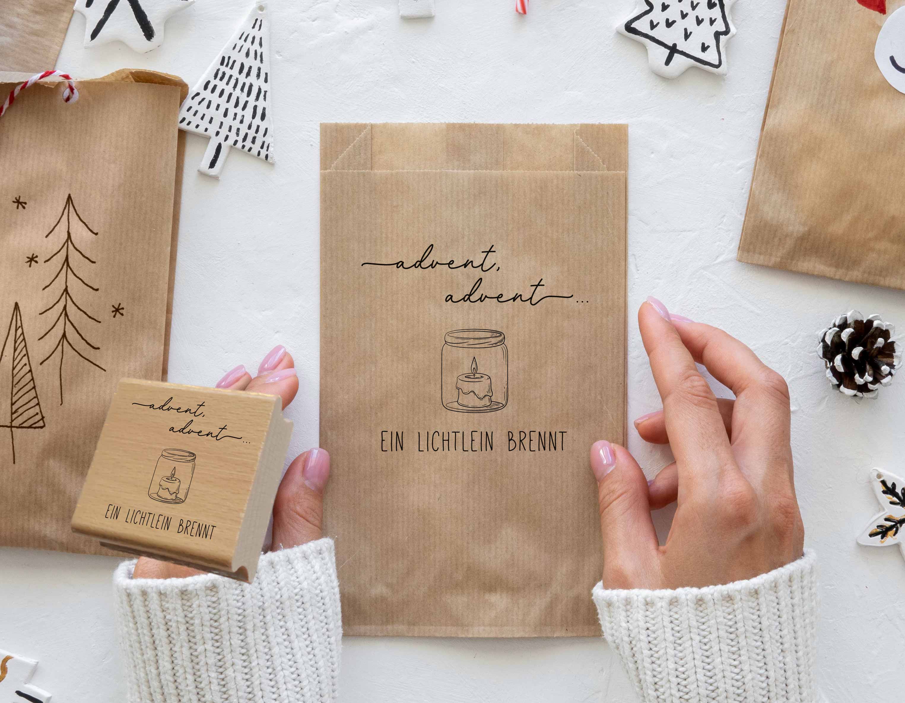 Stempel Advent Advent ein Lichtlein brennt | Weihnachtsgedicht Motivstempel Kerze | für Adventskalender & Karten